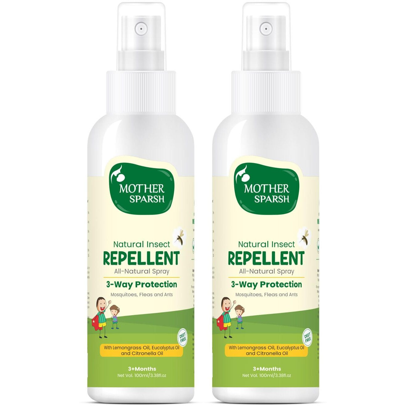 Mother Sparsh Natural Insect Repellent For Babies, Herbal Armor, 100% Protection From Mosquitoes, Fleas And Ants, 100 Ml, (Pack Of 2)