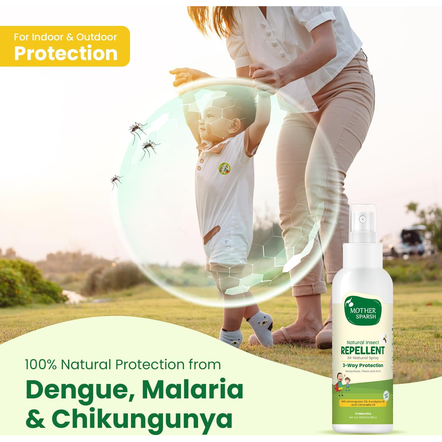 Mother Sparsh Natural Insect Repellent For Babies, Herbal Armor, 100% Protection From Mosquitoes, Fleas And Ants, 100 Ml, (Pack Of 2)