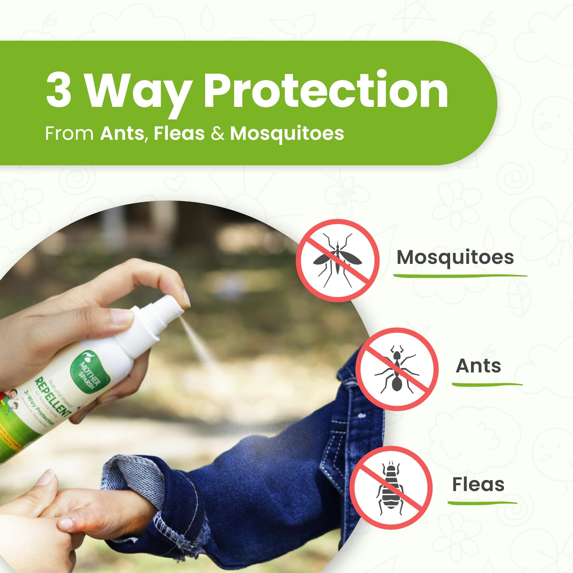 Mother Sparsh Natural Insect Repellent For Babies, Herbal Armor, 100% Protection From Mosquitoes, Fleas And Ants, 100 Ml, (Pack Of 2)