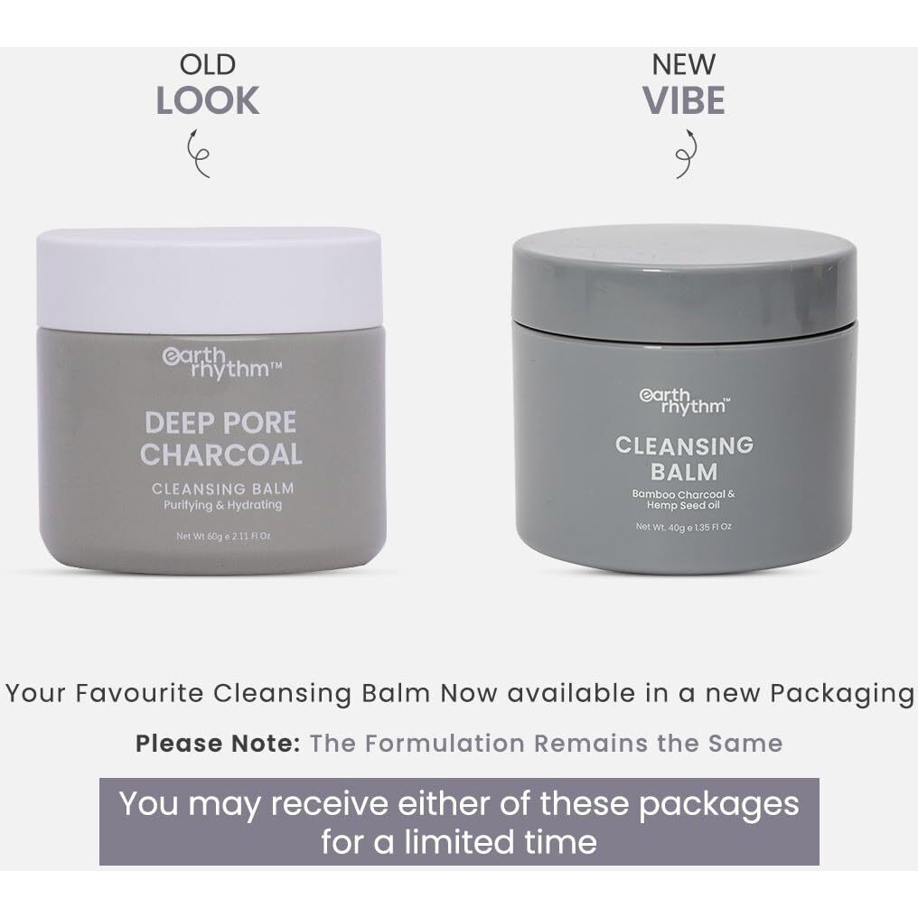 Earth Rhythm Deep Pore Charcoal Cleansing Balm | Cleanse Makeup, Removes Excess Oil & Dirt, Detoxifies & Clear Pores | For All Skin Type | Men & Women  40G
