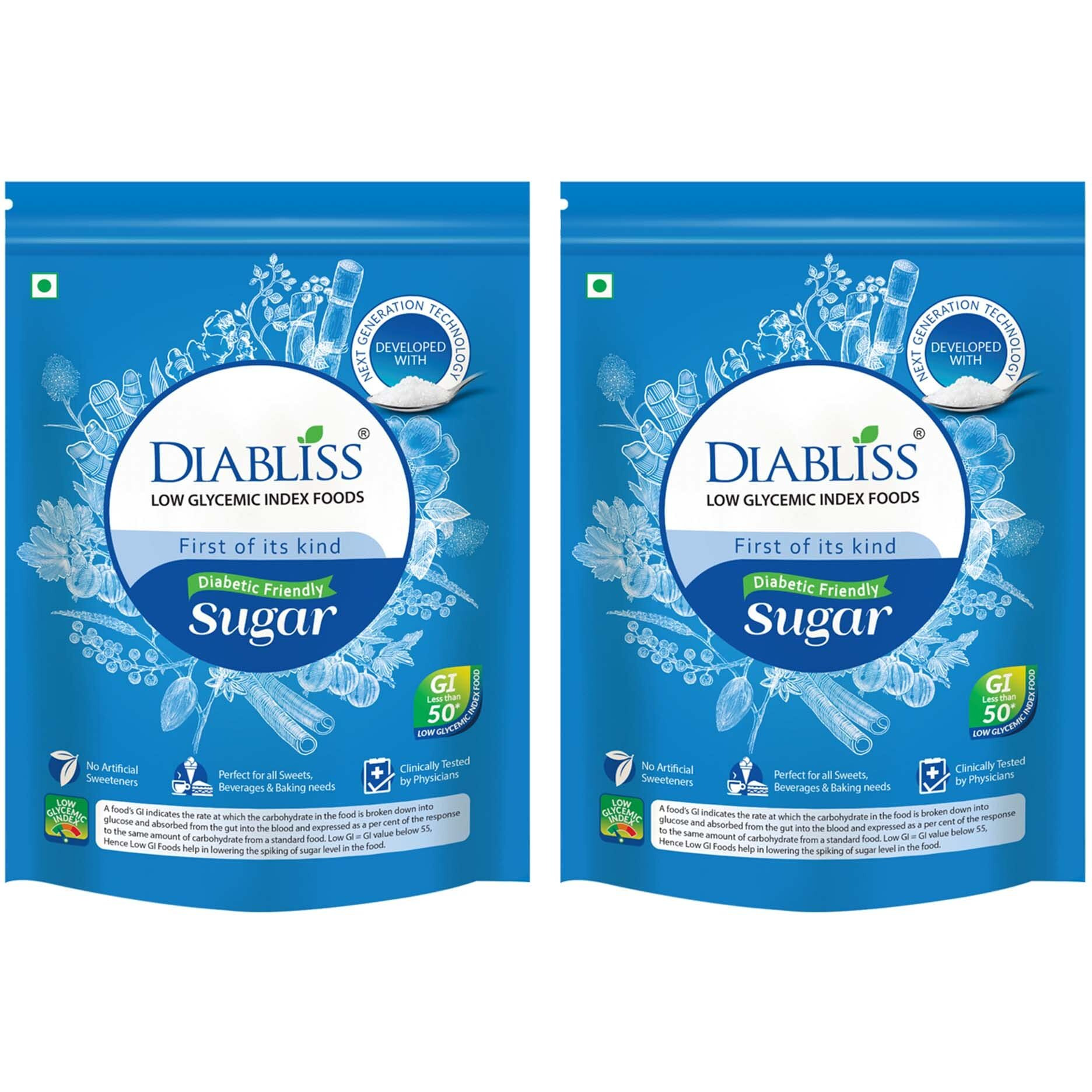 Diabliss Diabetic Friendly Herbal Cane Sugar - Free From Chemicals/Artificial Sweeteners - Low Glycemic Index (Gi) - 500G Pouch (500 G (Pack Of 2))