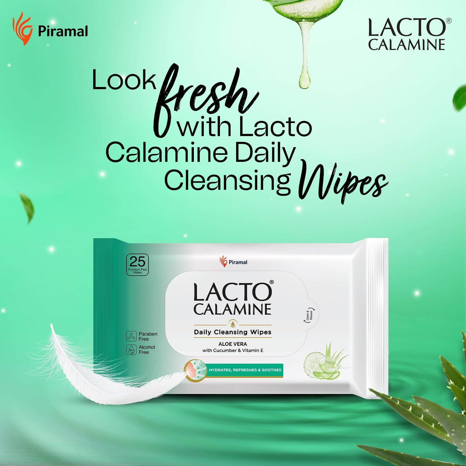 Lacto Calamine Daily Cleansing Facial Wipes 25N Each - Pack Of 6 | Wet Wipes For Face With Aloe Vera, Cucumber & Vitamin E | Makeup Remover Wipes| Hydrating,Refreshing, Soothing|Paraben & Alcohol Free