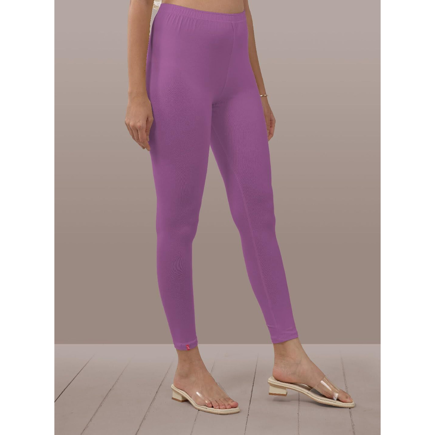 Lyra Women Solid Premium Cotton Lavender Ankle Length Leggings | Mid-Waist | Fashionwear