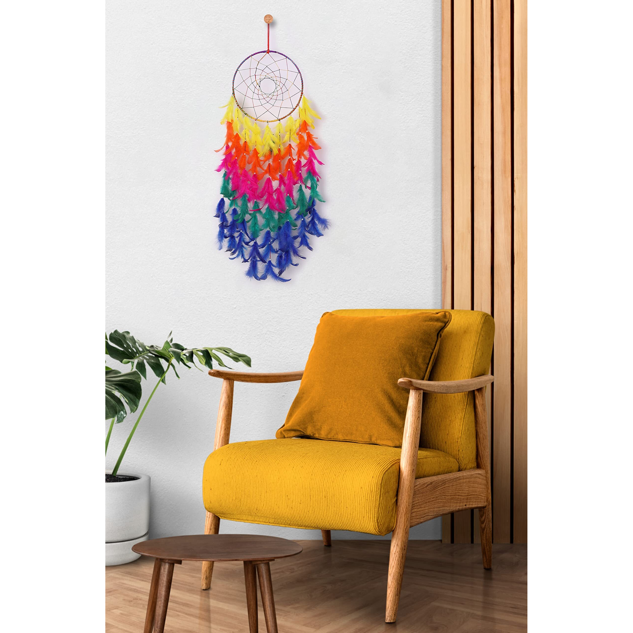 Ilu Dream Catcher With Lights, Wall Hangings, Crafts, Home Dcor, Handmade For Bedroom, Balcony, Garden, Party, Caf, Decoration, Wedding, Decorative, Multi Feathers (21 Cm Diameter)