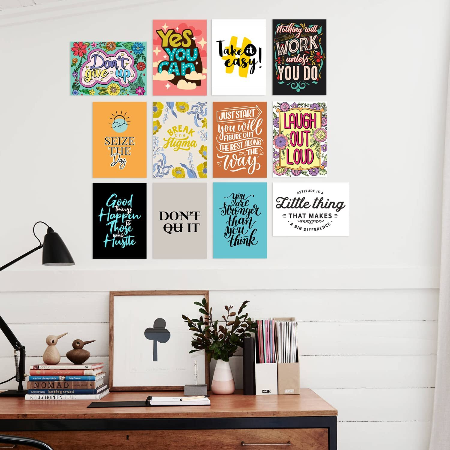 Paper Plane Design Motivational Quote Wall Poster For Living Room,Wall Decoration Set Of 12 (29 X 21 Cm) Multicolor