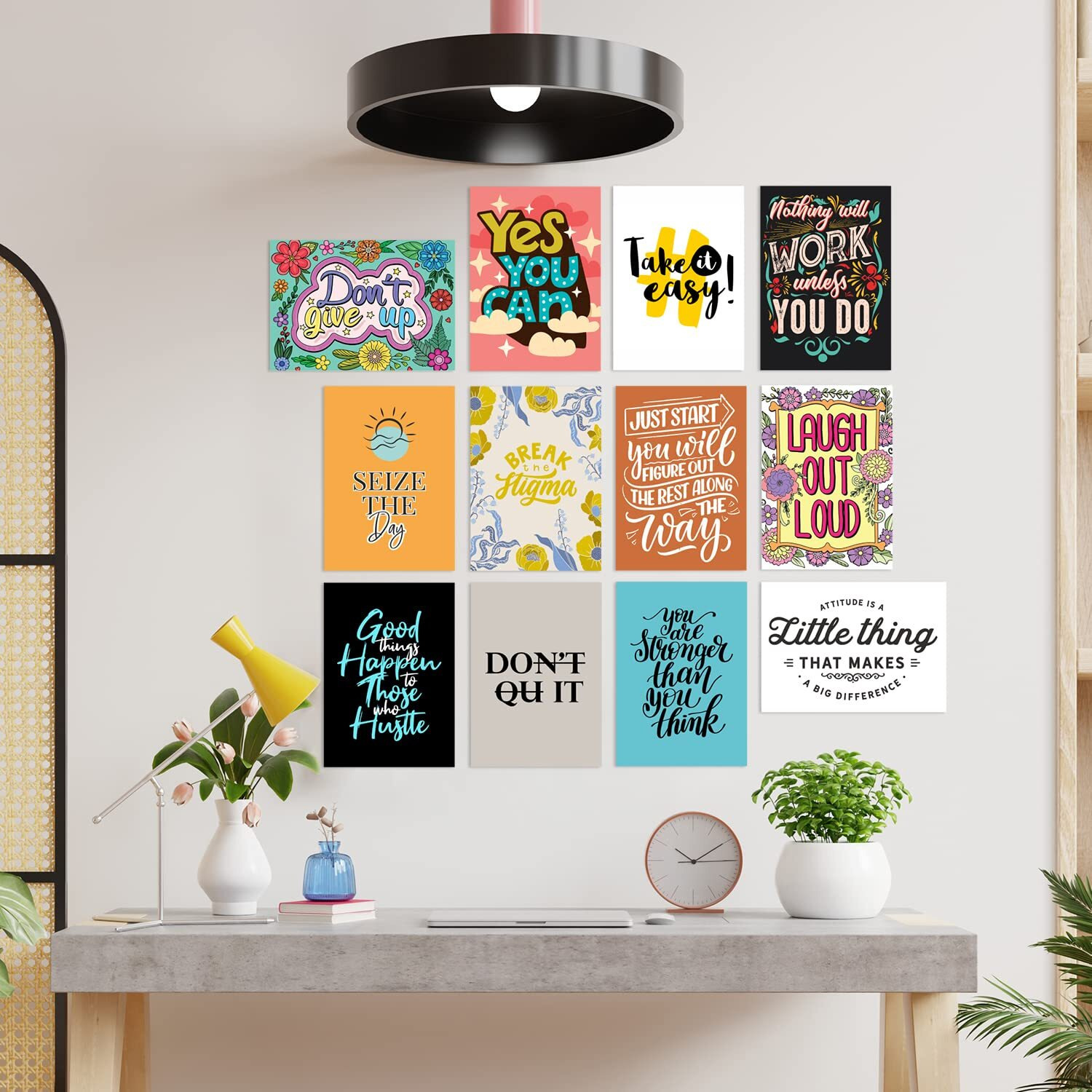 Paper Plane Design Motivational Quote Wall Poster For Living Room,Wall Decoration Set Of 12 (29 X 21 Cm) Multicolor
