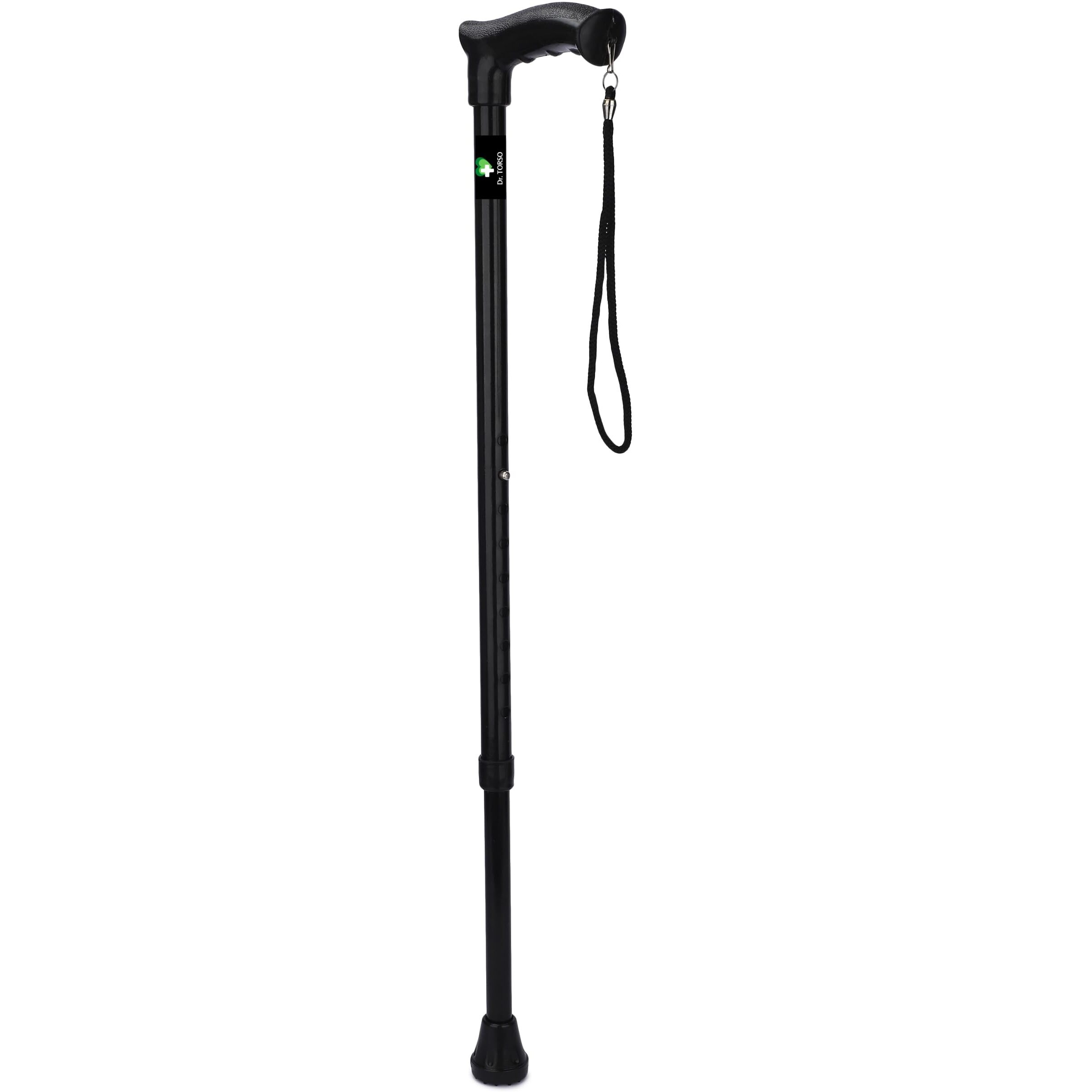 Dr. Torso All New Walking Stick With Adjustable Height | Anti-Slip Base For Patients, Old People Or Physically Challenged (Black)