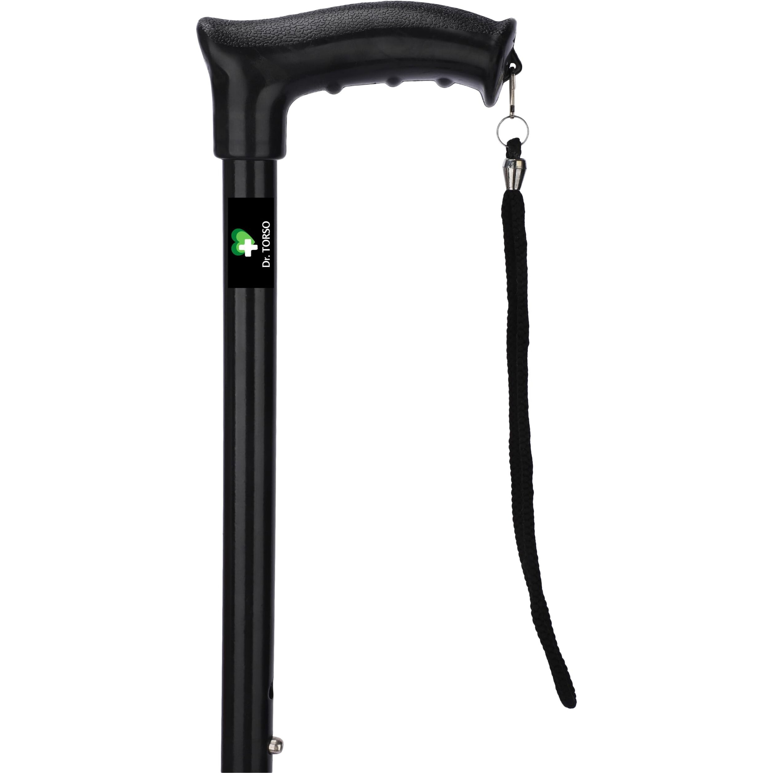 Dr. Torso All New Walking Stick With Adjustable Height | Anti-Slip Base For Patients, Old People Or Physically Challenged (Black)