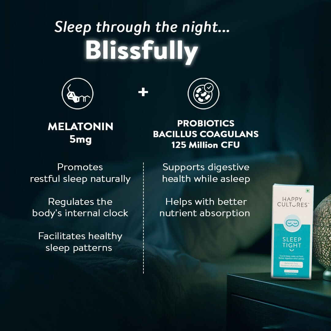 Velbiom Happy Cultures Sleep Tight Melatonin 5Mg With Probiotic Sleep Deeper&Wake Up Refreshed Non Addictive,Natural,Clinically Tested,Natural Sleep Improves Digestion While Sleeping,30 Chewmints