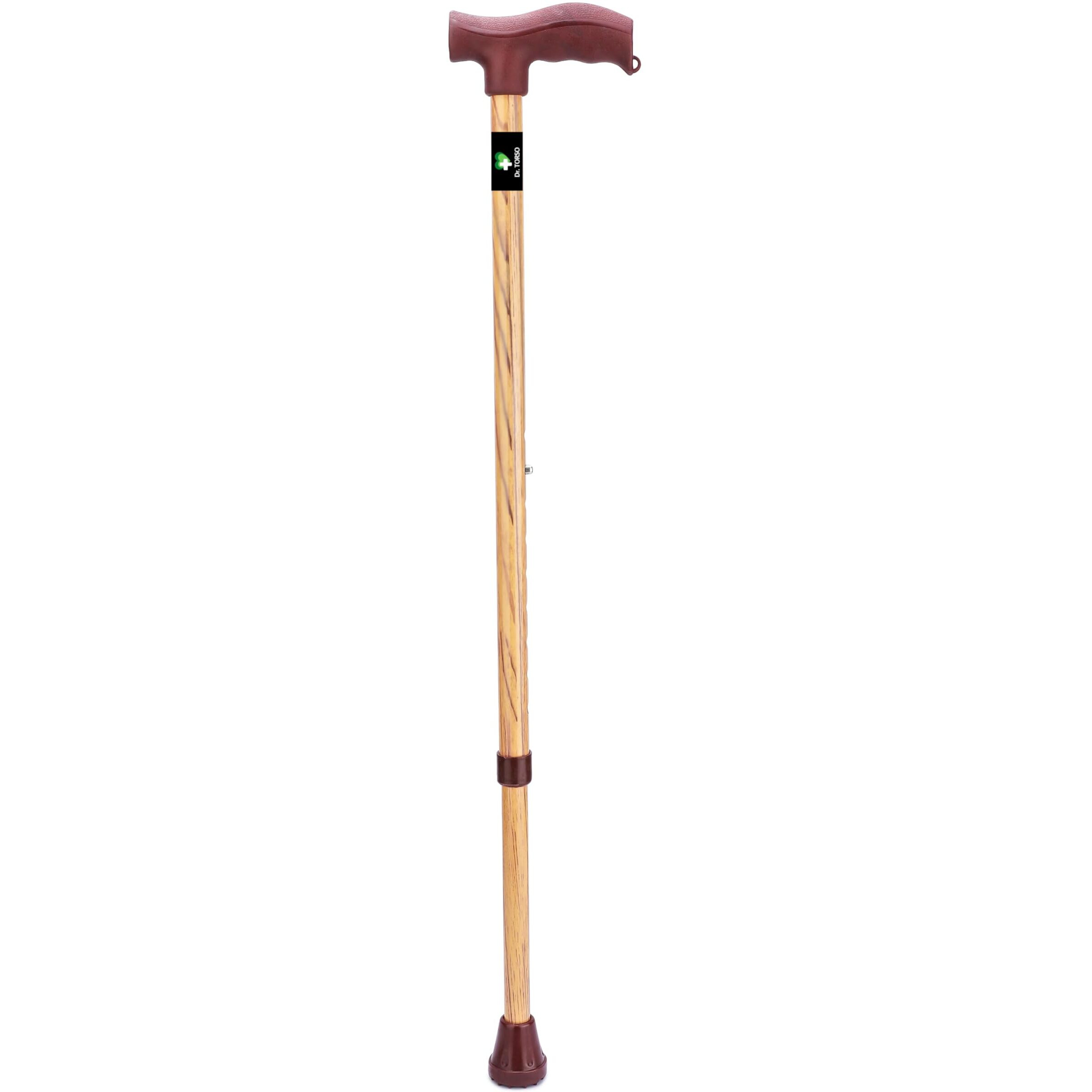 Dr. Torso Walking Stick With Adjustable Height | Strong Mild-Steel Body For Patients, Old People Or Physically Challenged (Wooden Finish)