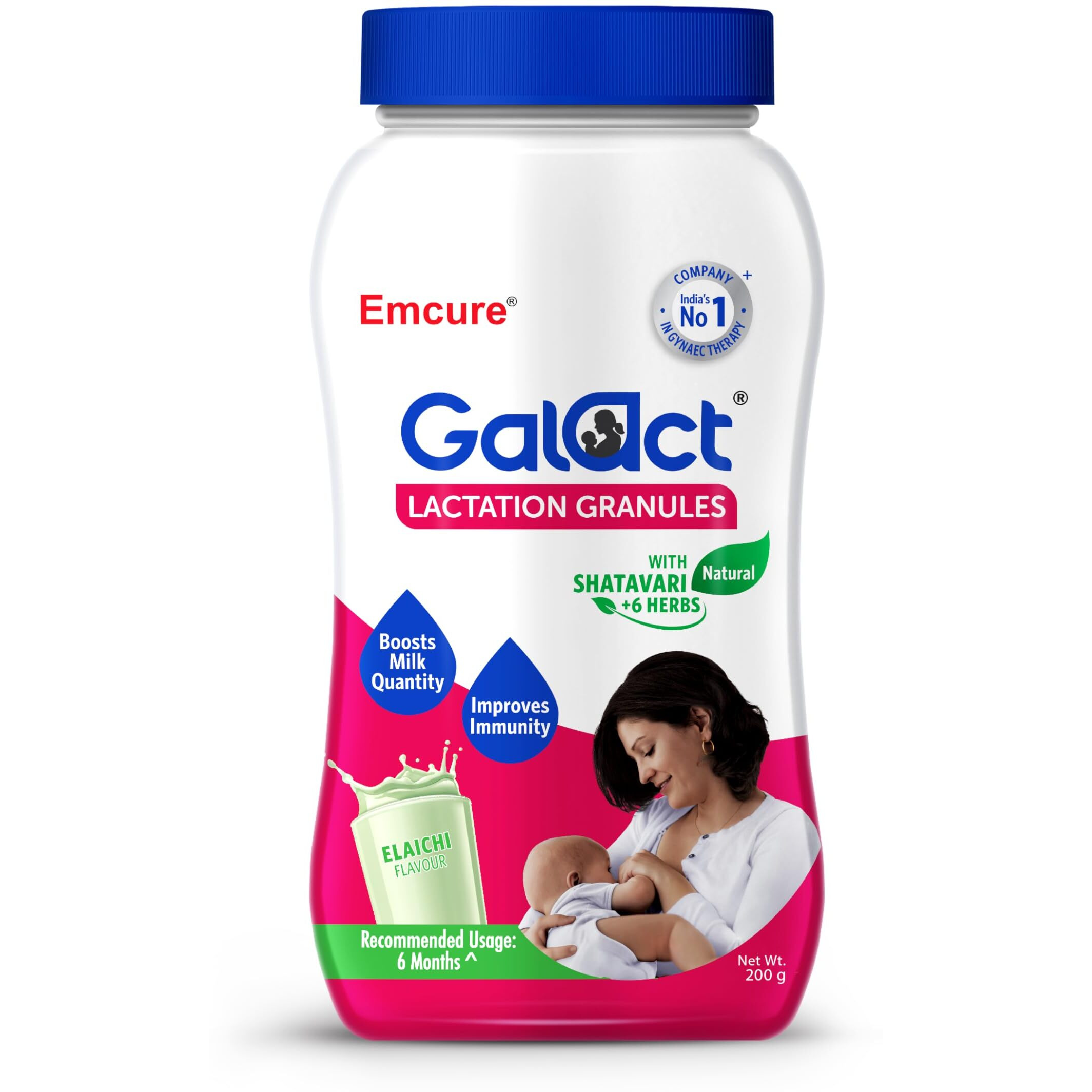 Galact Granules For Breastfeeding - Lactation Supplement With Shatavari To Increase Breast Milk - Elaichi Flavor 200G | 10-Day Pack | 2 Scoops Per Serving With Milk | From Emcure Pharmaceuticals Ltd.