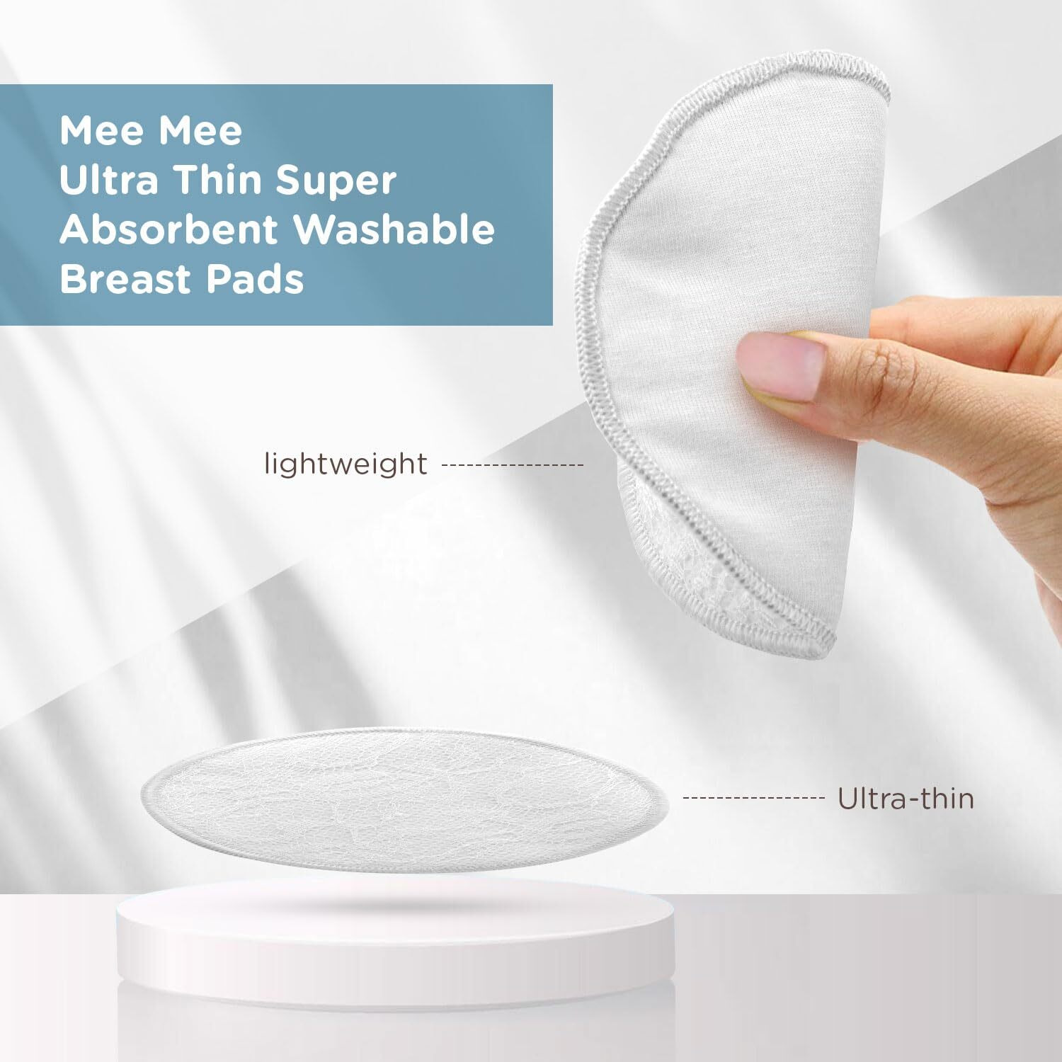 Mee Mee Reusable Cotton Maternity Breast Pads For Feeding Mothers 6 Pcs | Washable Bra Pads | Absorbing Nursing Pads, Discreet Fit Nipple Pad, Leak Proof|Anti-Bacterial Dermatologically Tested, Bamboo Rayon Pads (100 Washes, White)