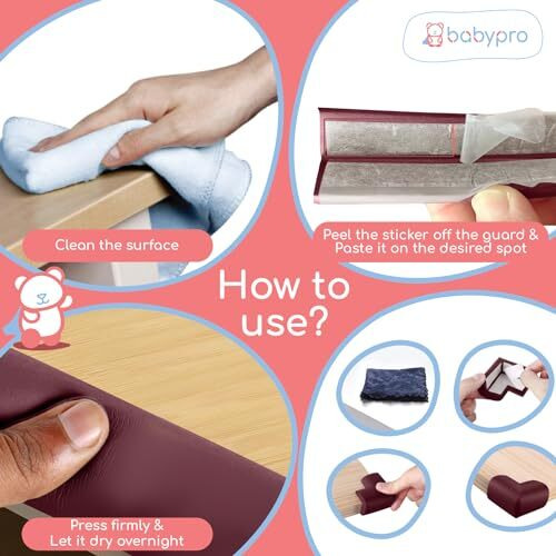 Babypro Baby Proofing Edge And Corner Combo (12Mm, Pack Of 5) By Certified Professional Childproofer Of 2 Meters Of Edge Guard & 4 Corner Protectors Covering, Furniture Corners (Brown)