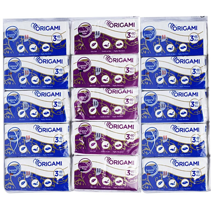 Origami 3 Ply Pocket Hanky Tissue Paper - Pack Of 30 (10 Pulls Per Roll, 300 Sheets)