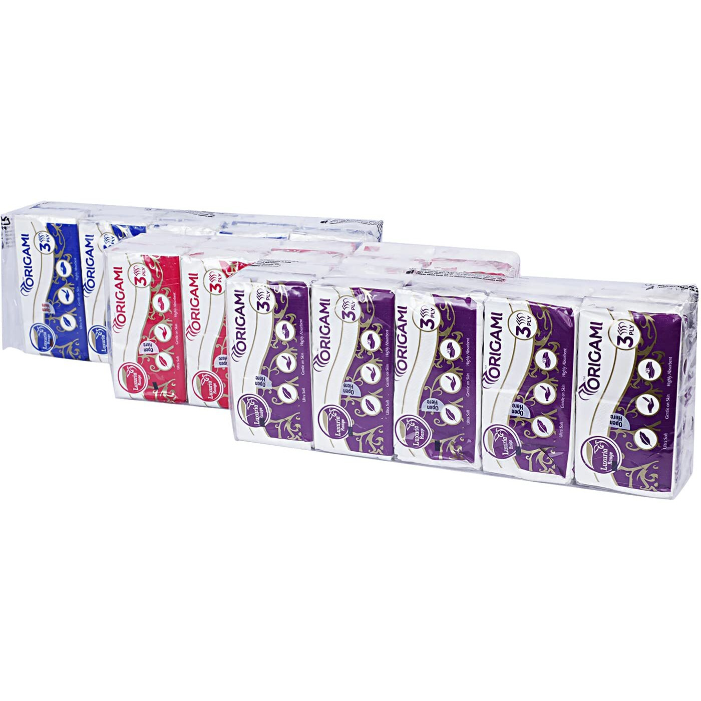 Origami 3 Ply Pocket Hanky Tissue Paper - Pack Of 30 (10 Pulls Per Roll, 300 Sheets)