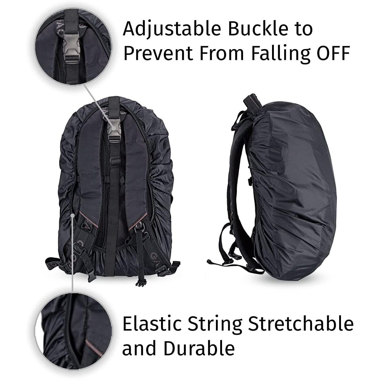 Mutmain 100% Waterproof 55L To 75L Rain Cover For Backpack Rucksack Bags, Rainproof Dustproof Protector Rain Cover Elastic Adjustable Specially For Trekking Black (Bp-55To75L) (Black)