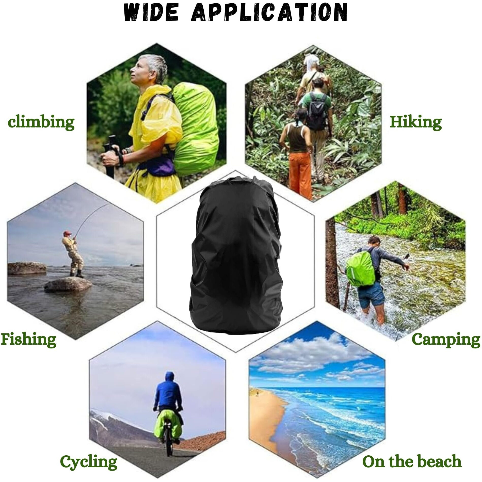 Mutmain 100% Waterproof 55L To 75L Rain Cover For Backpack Rucksack Bags, Rainproof Dustproof Protector Rain Cover Elastic Adjustable Specially For Trekking Black (Bp-55To75L) (Black)