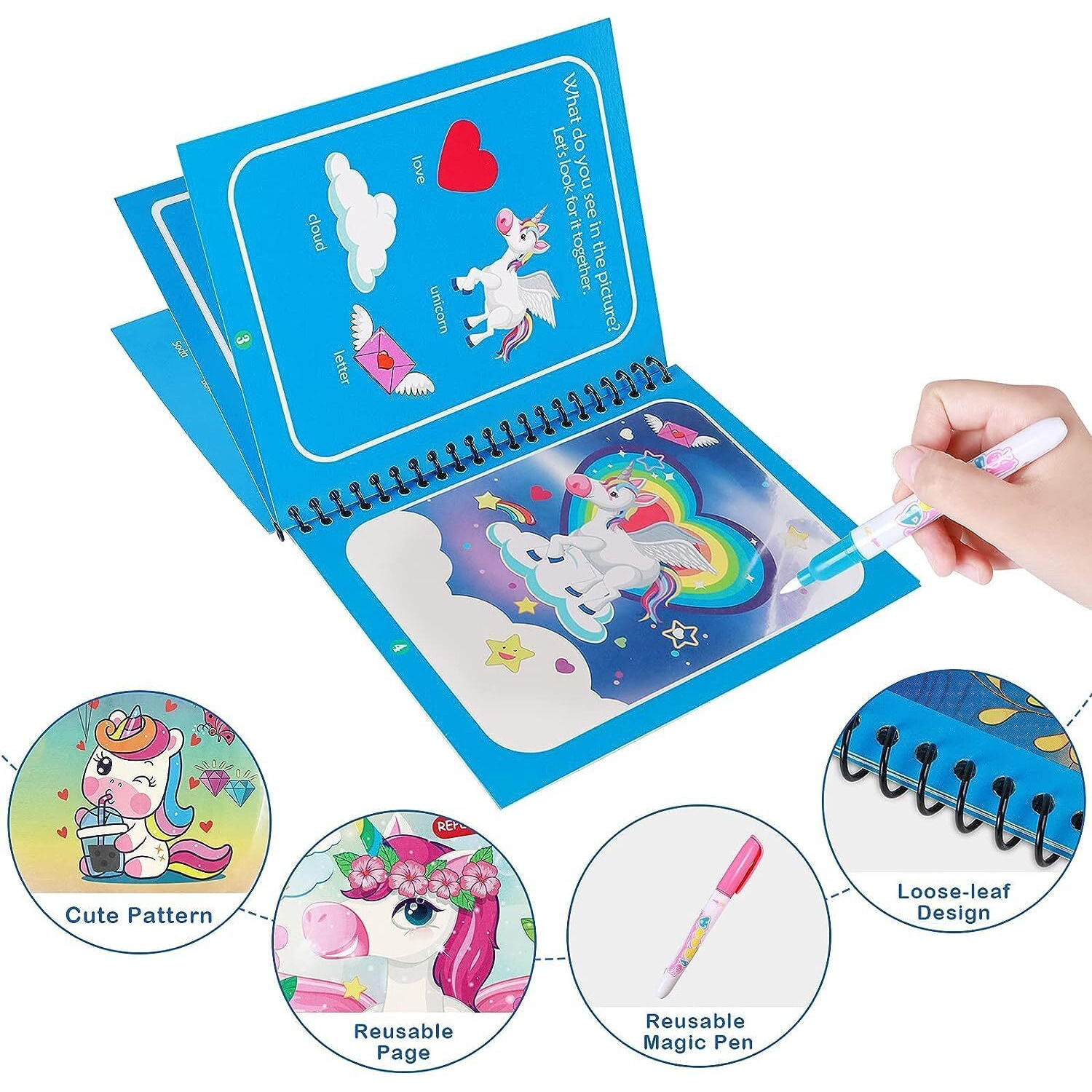Hurryshoppy Magic Water Coloring Book Reusable Good For Kids Toddlers Children Waterbook Cartoon Characters Fun Doodle Pen Colour Drawing Album For Boys And Girls 2-5Years (Multi Design) (3)