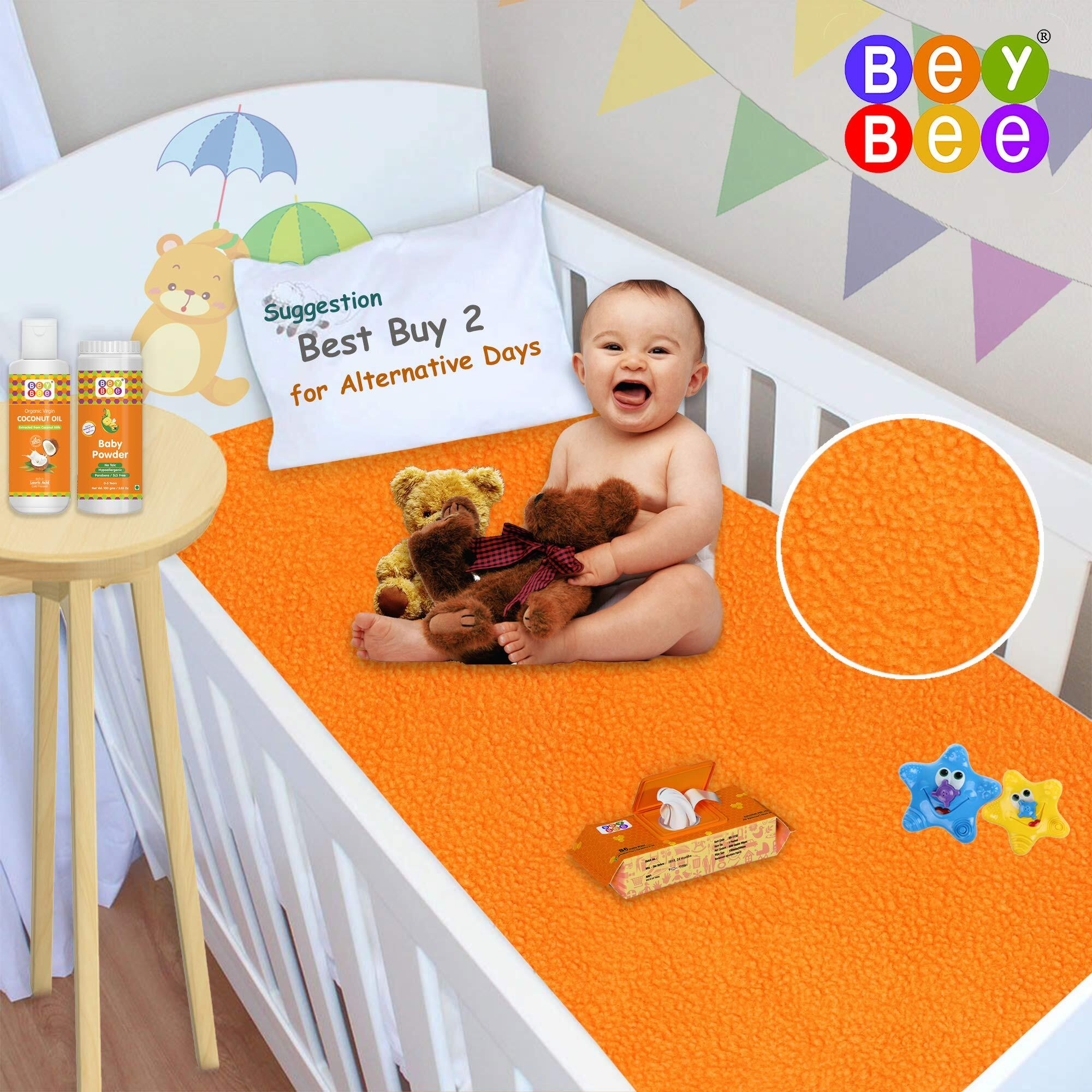 Beybee Waterproof Quick Dry Sheet For Baby| Bed Pad Anti-Piling Fleece Extra Absorbent Washable Matress Protector| Baby Bed Protector Sheet For Toddler Children, Large Size, 140 X 100Cm, Peach