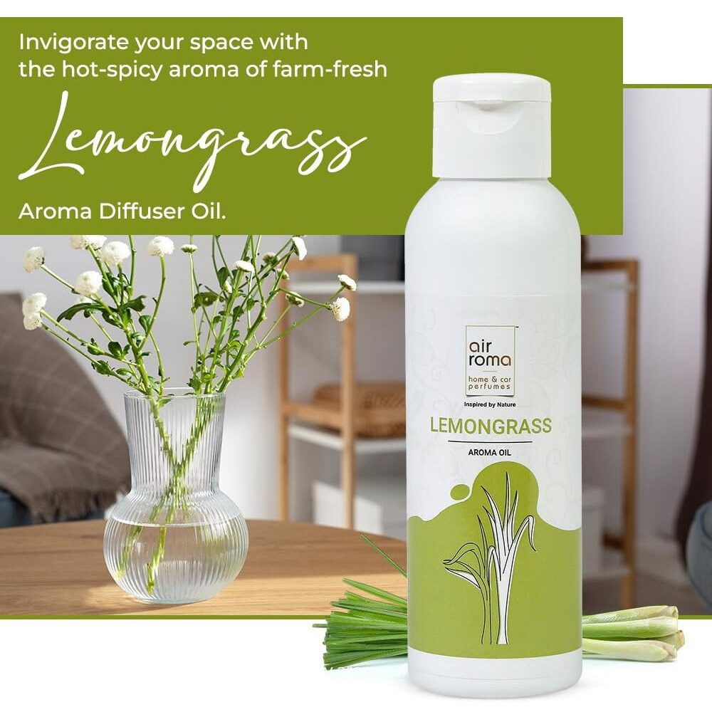 Air-Roma Pure, Natural And Undiluted Lemon Grass Aroma Diffuser Oil, 100Ml | Strong & Long-Lasting Aroma - Fragrance Oil For Home, Office, Candles
