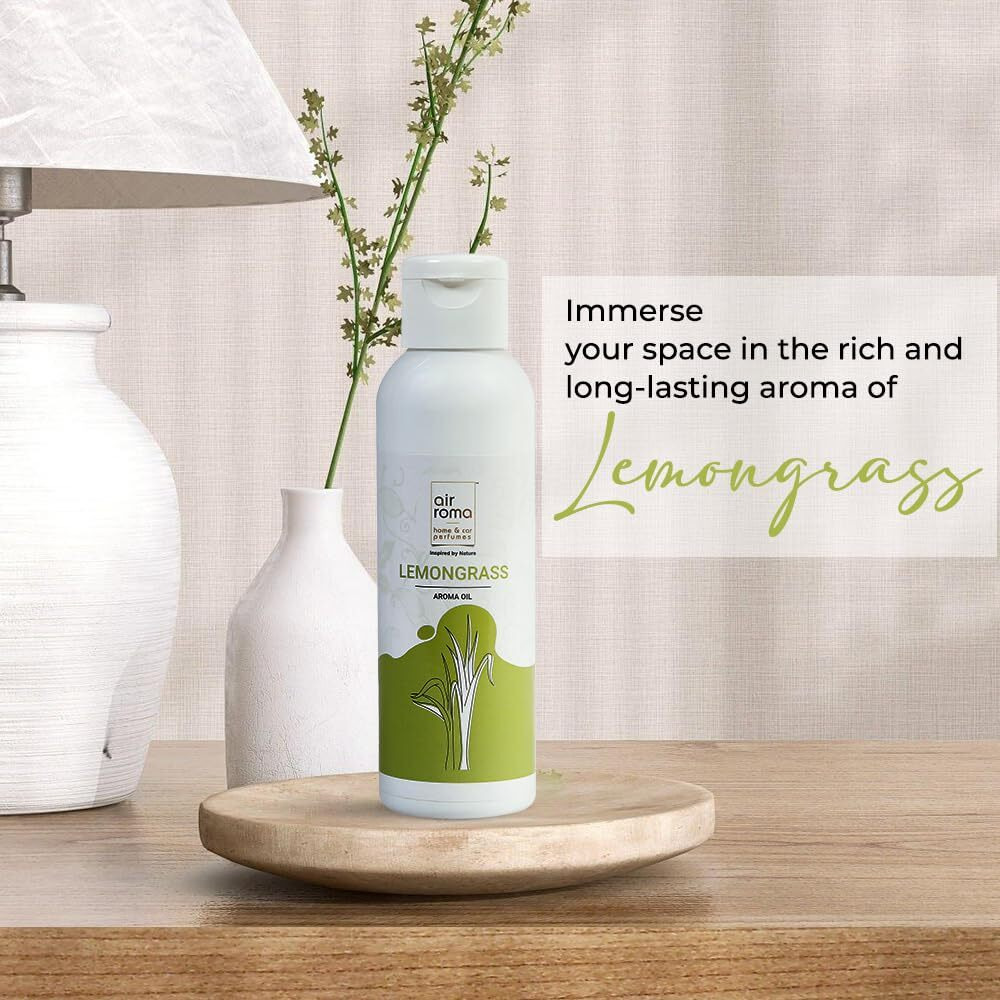 Air-Roma Pure, Natural And Undiluted Lemon Grass Aroma Diffuser Oil, 100Ml | Strong & Long-Lasting Aroma - Fragrance Oil For Home, Office, Candles