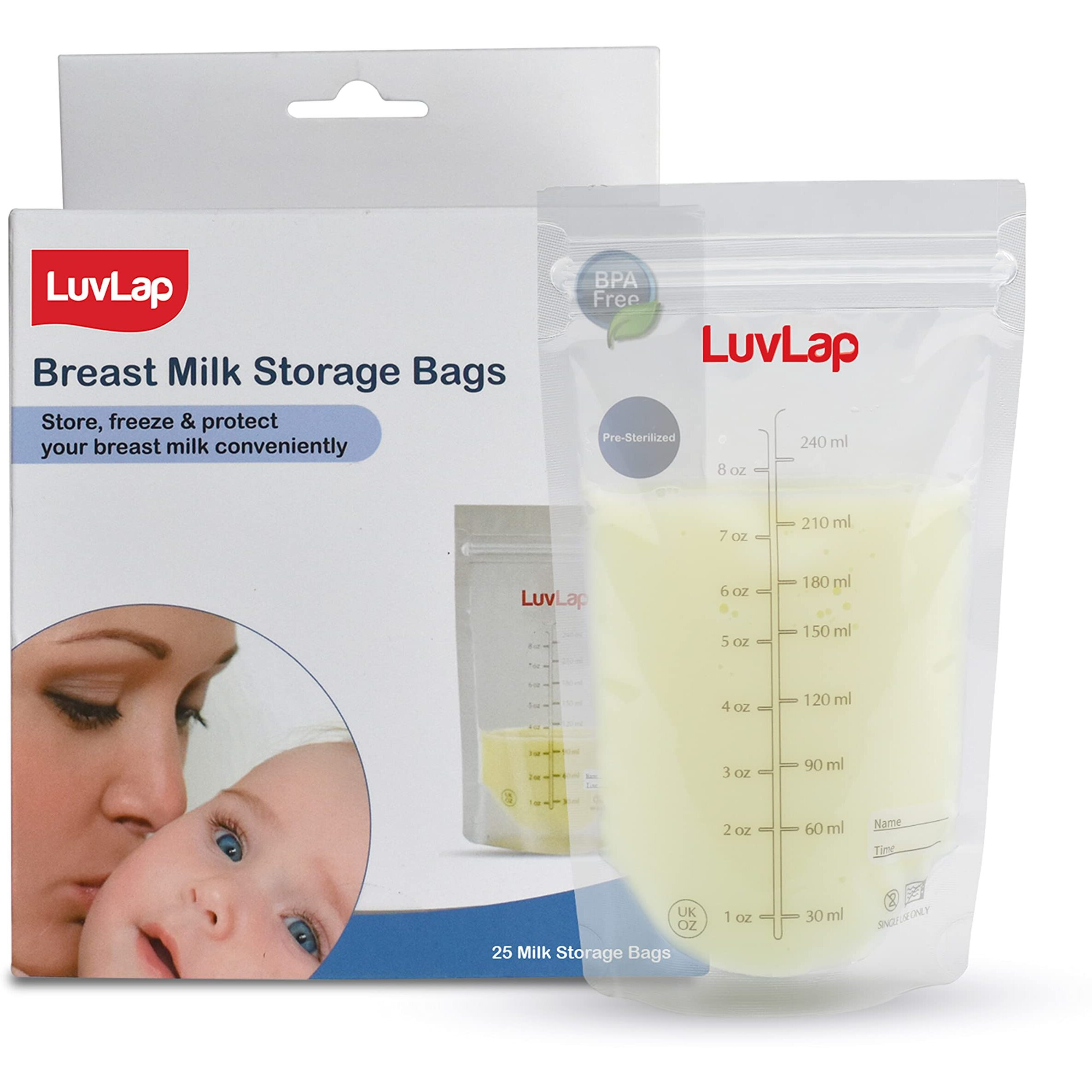 Luvlap Baby Breast Milk Storage Bags (Pack Of 25), Bpa Free Disposable Milk Freezer Bags For Breast Feeding, Transparent