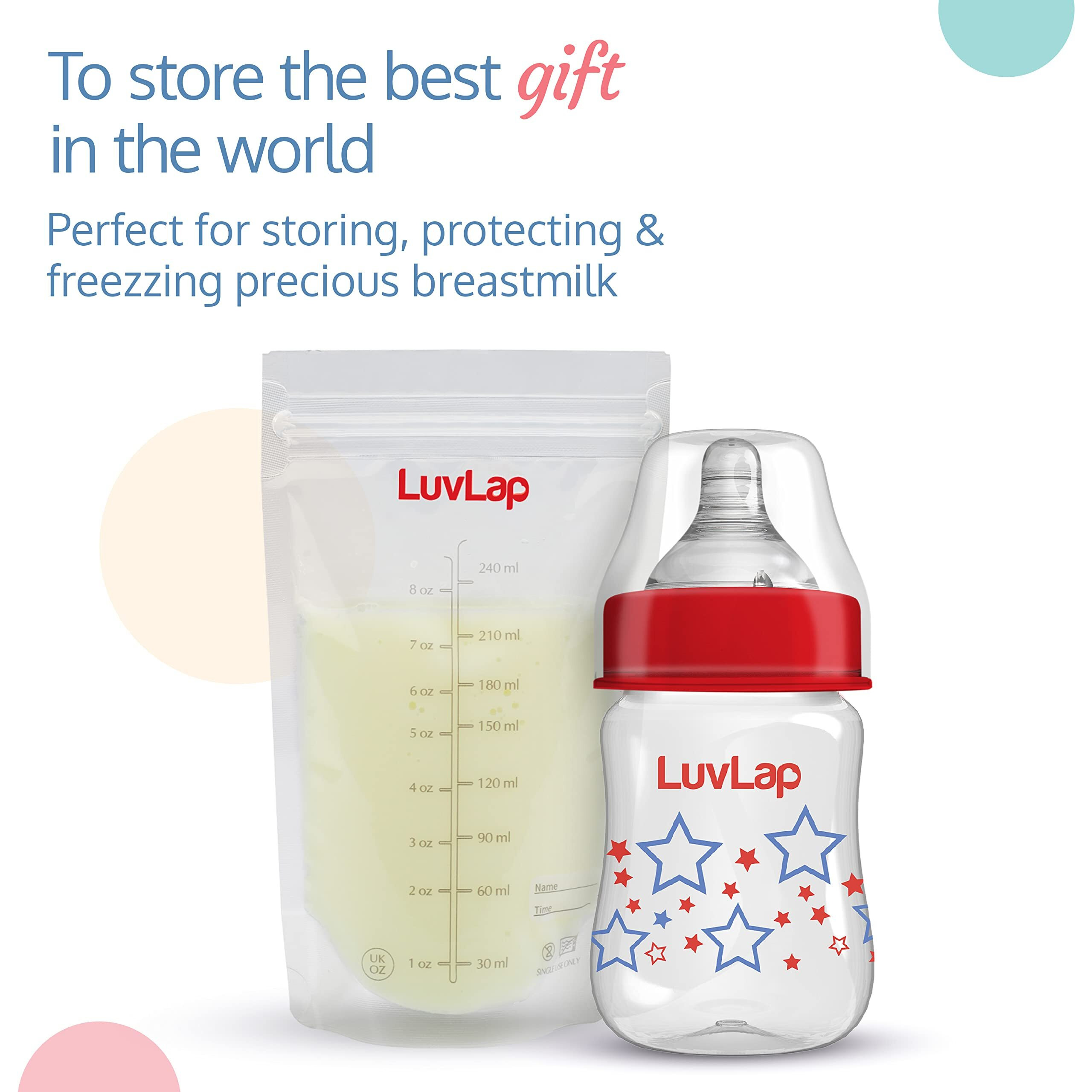 Luvlap Baby Breast Milk Storage Bags (Pack Of 25), Bpa Free Disposable Milk Freezer Bags For Breast Feeding, Transparent