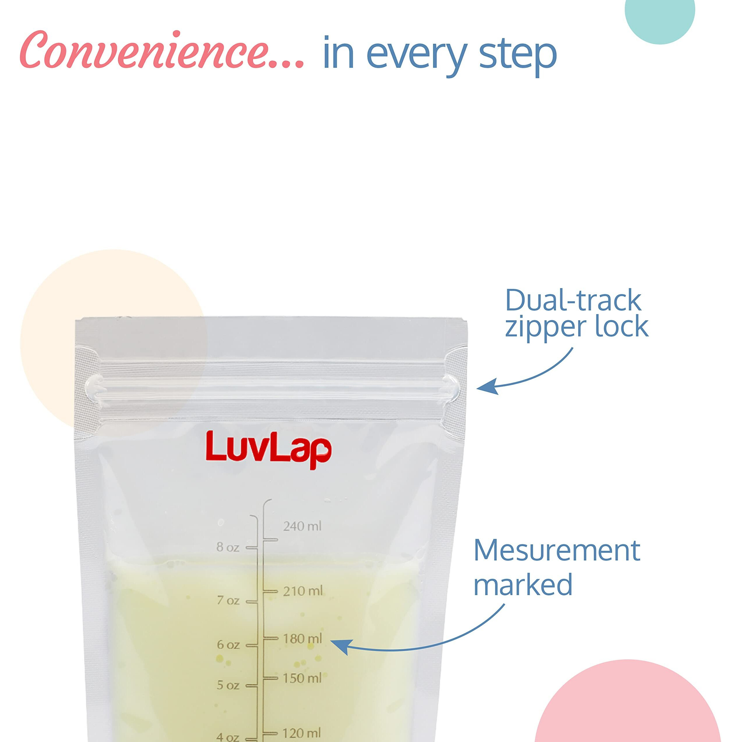 Luvlap Baby Breast Milk Storage Bags (Pack Of 25), Bpa Free Disposable Milk Freezer Bags For Breast Feeding, Transparent