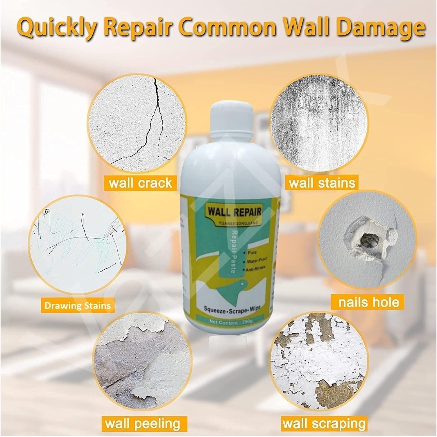 Vazzlox Wall Repair Paste Paint Wall Putty Paste Crack Filler For Walls And Joints Wall Mending Agent Wall Crack Repair Paste Damage Wall Crack Filler Paste Waterproof Wall Hole Filler (250Gm, White)