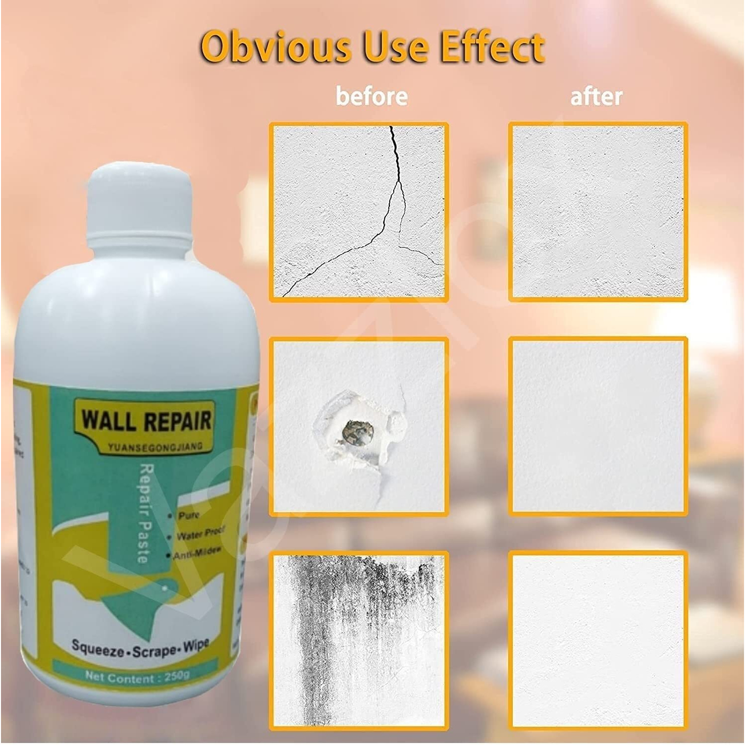 Vazzlox Wall Repair Paste Paint Wall Putty Paste Crack Filler For Walls And Joints Wall Mending Agent Wall Crack Repair Paste Damage Wall Crack Filler Paste Waterproof Wall Hole Filler (250Gm, White)