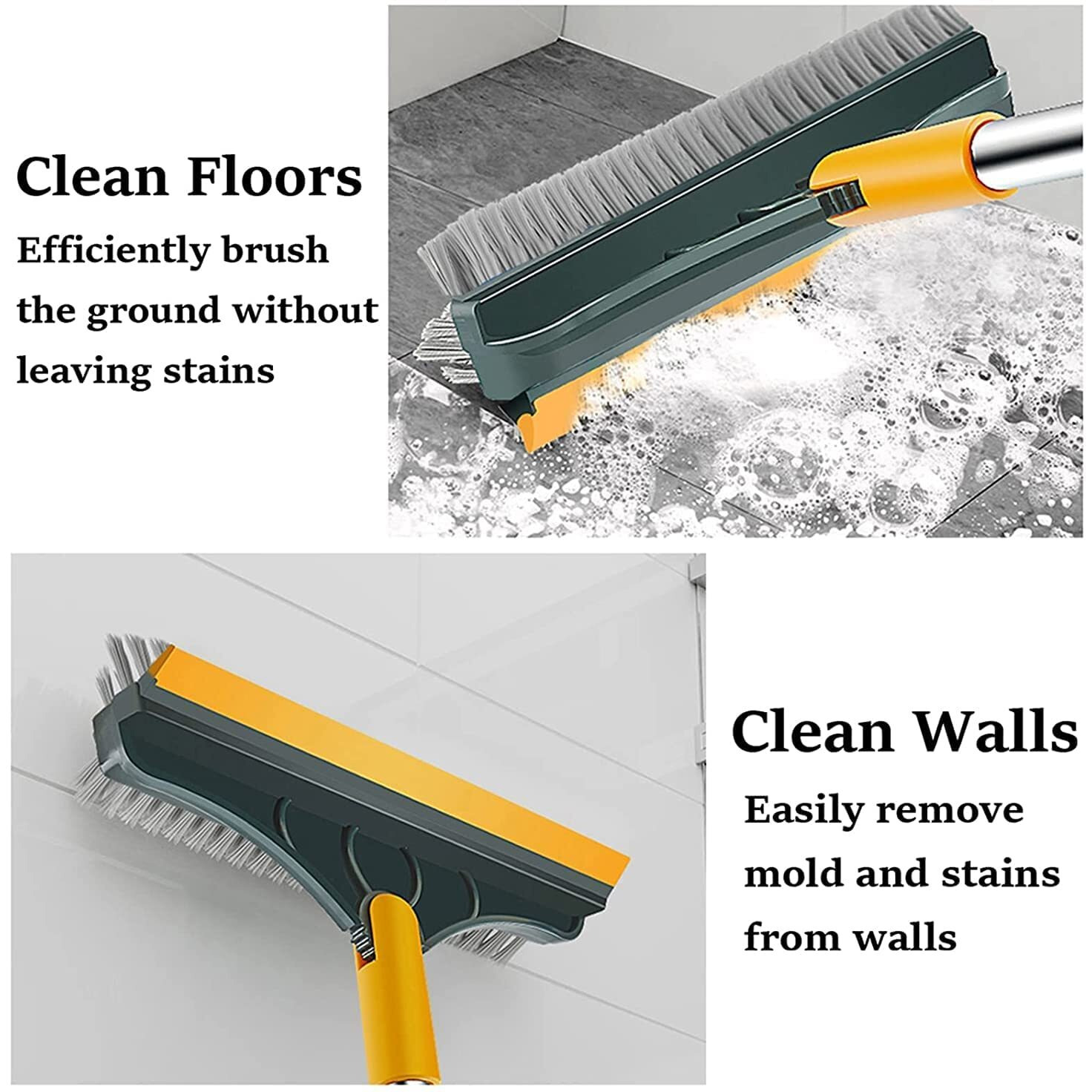 Nubilous Bathroom Cleaning Brush With Wiper 3 In 1 Tiles Cleaning Brush Floor Scrub Bathroom Brush With Long Handle 120 Rotate Bathroom Floor Cleaning Brush Home Kitchen Bathroom Cleaning Accessories
