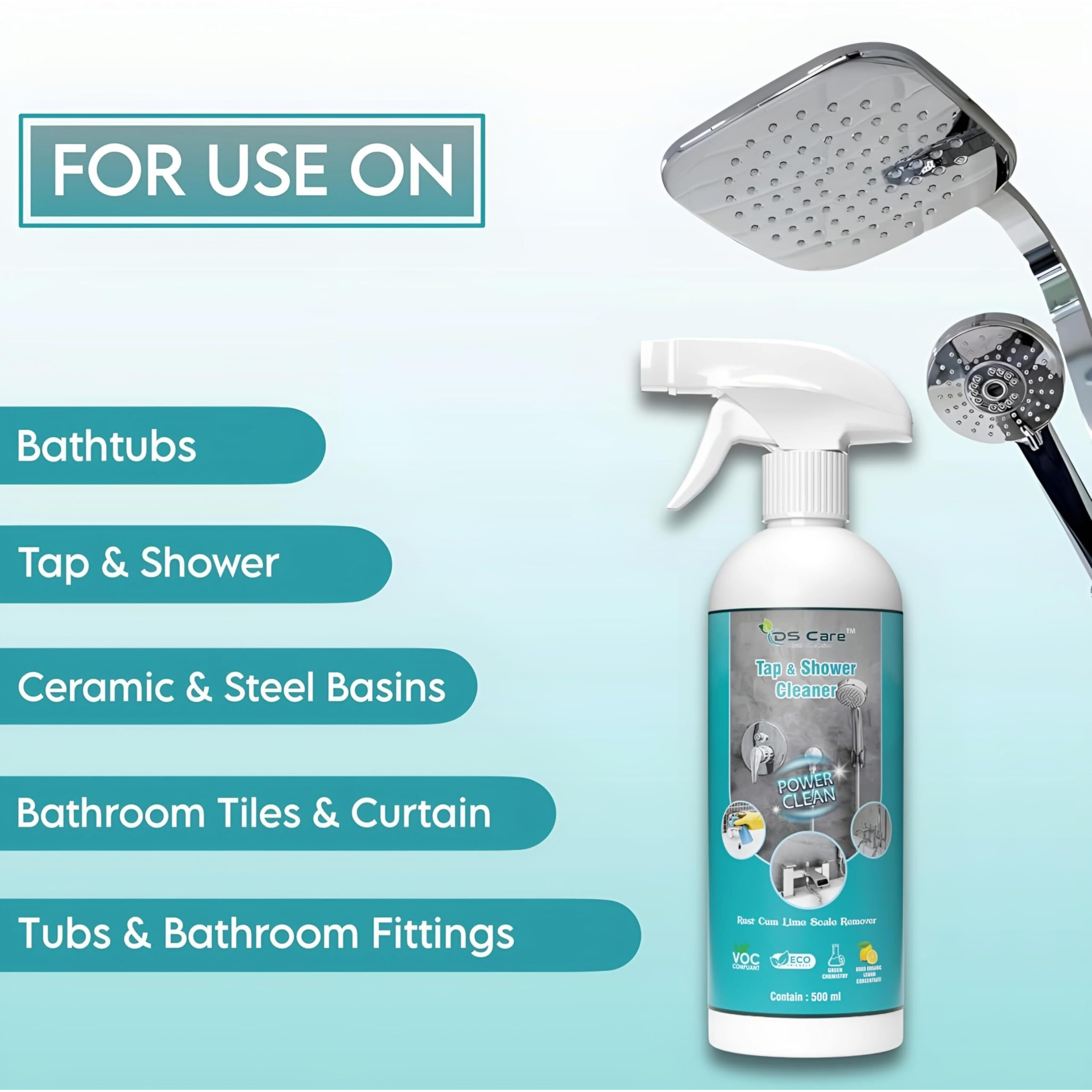 Ds Care Multipurpose Tap & Shower Cleaner Powerful Solution For Keeping Your Bathroom Clean. It Effectively Removes Tough Stains Rust, Limescale, And Hard Water Deposits 500 Ml (Pack 1)