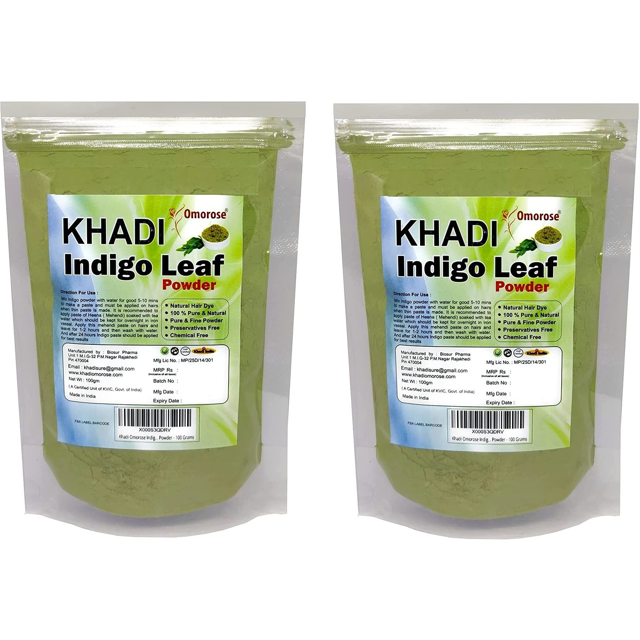 Khadi Omorose Indigo Leaf Powder For Hair (100 Grams) | (Pack Of 2) | Total 200 Grams