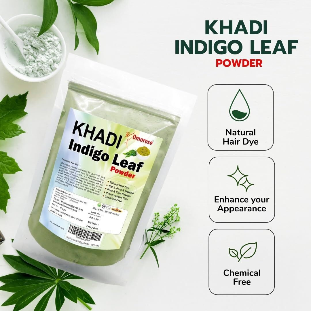 Khadi Omorose Indigo Leaf Powder For Hair (100 Grams) | (Pack Of 2) | Total 200 Grams