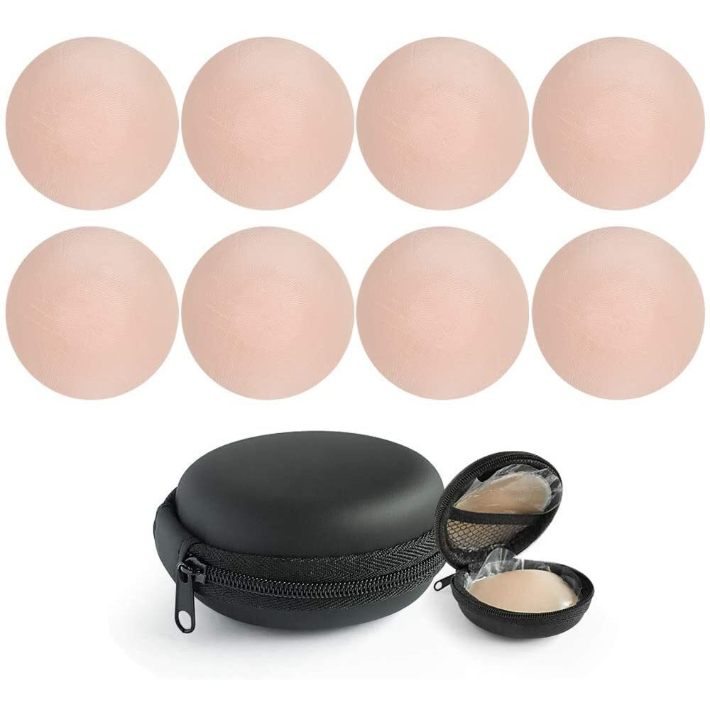 Dclub Nipple Covers Reusable Comfortable & Natural Invisible Adhesive Silicone Pasties For Women, Round (Skin) (4)