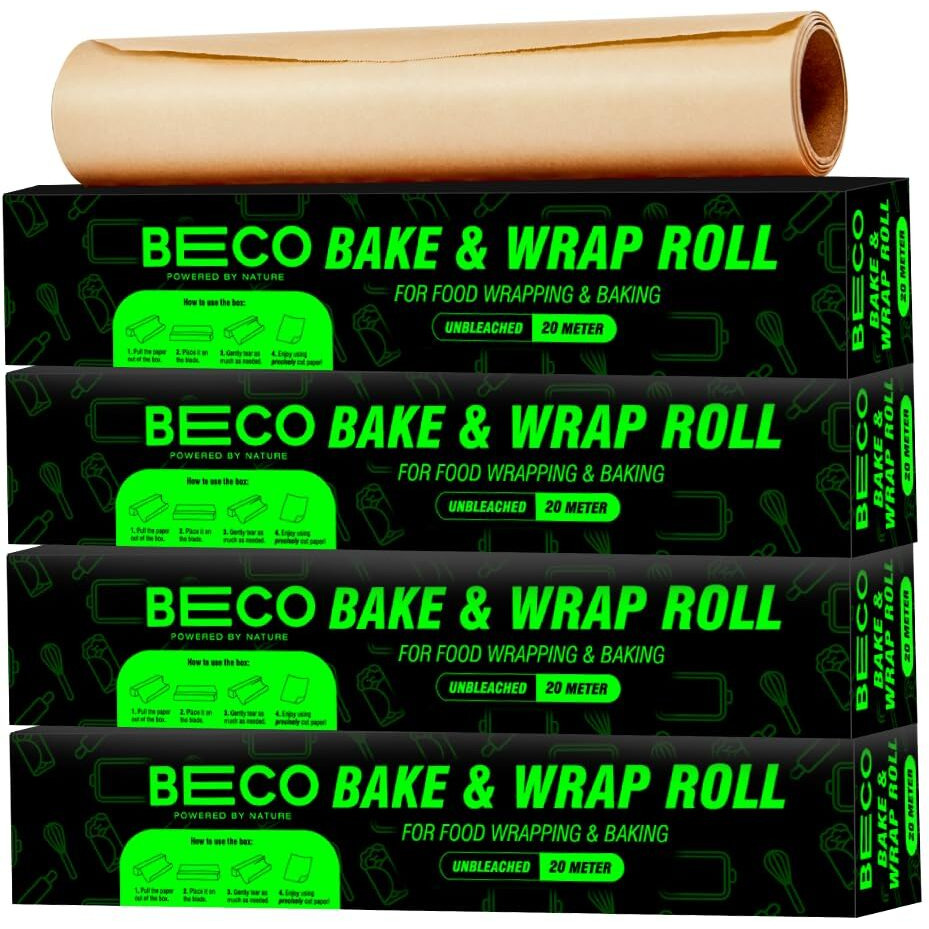 Beco Eco-Friendly Baking & Wrapping Paper, 20 Meter Roll Each, Pack Of 4, 100% Bamboo Pulp & Chemical Free Parchment Paper