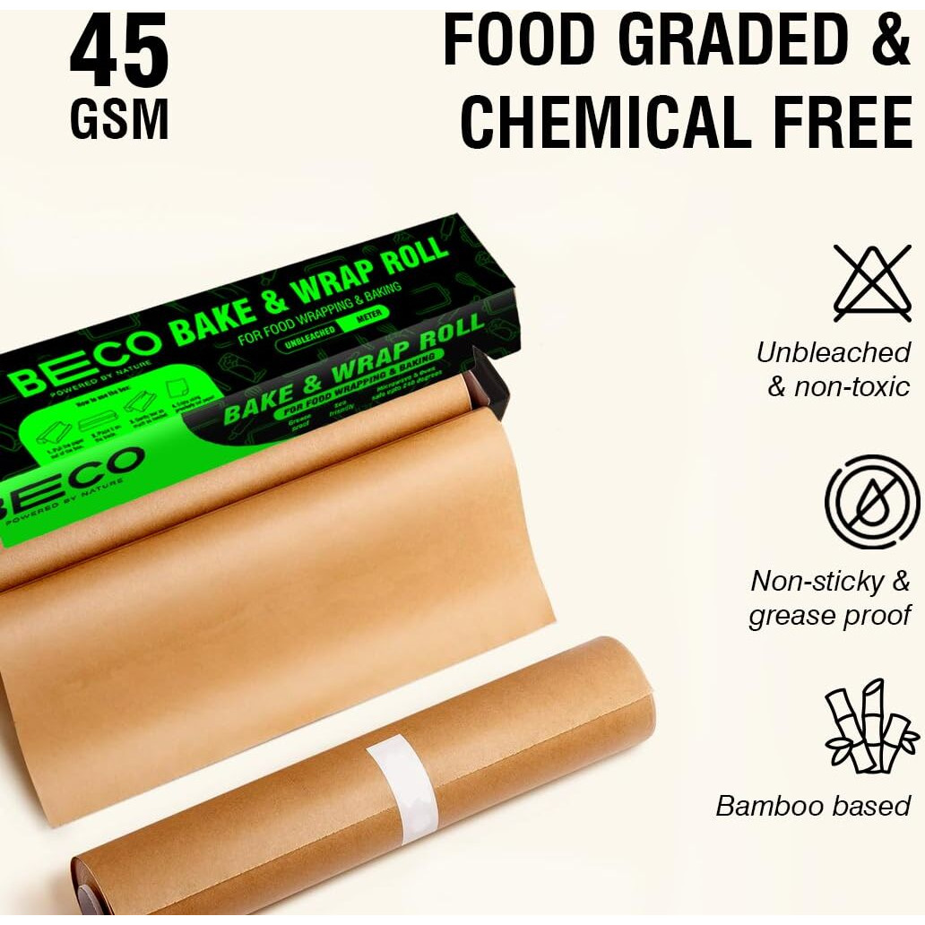 Beco Eco-Friendly Baking & Wrapping Paper, 20 Meter Roll Each, Pack Of 4, 100% Bamboo Pulp & Chemical Free Parchment Paper