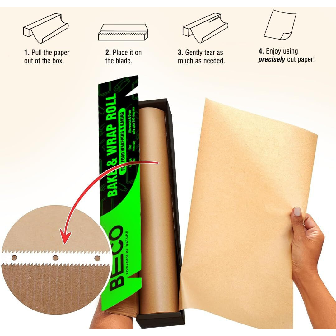 Beco Eco-Friendly Baking & Wrapping Paper, 20 Meter Roll Each, Pack Of 4, 100% Bamboo Pulp & Chemical Free Parchment Paper
