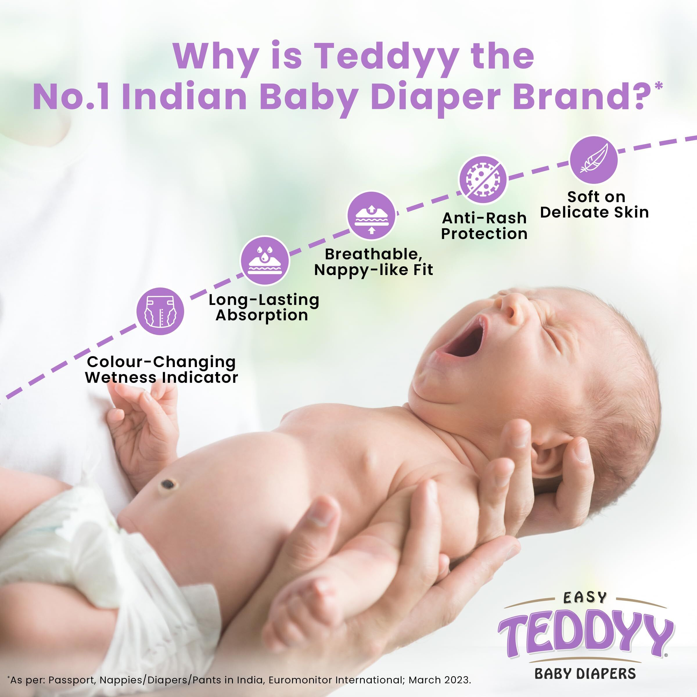 Teddyy Easy Baby Large Size Diaper (36 Count), 9-13 Kgs, Long Lasting Absorption, Anti - Rash