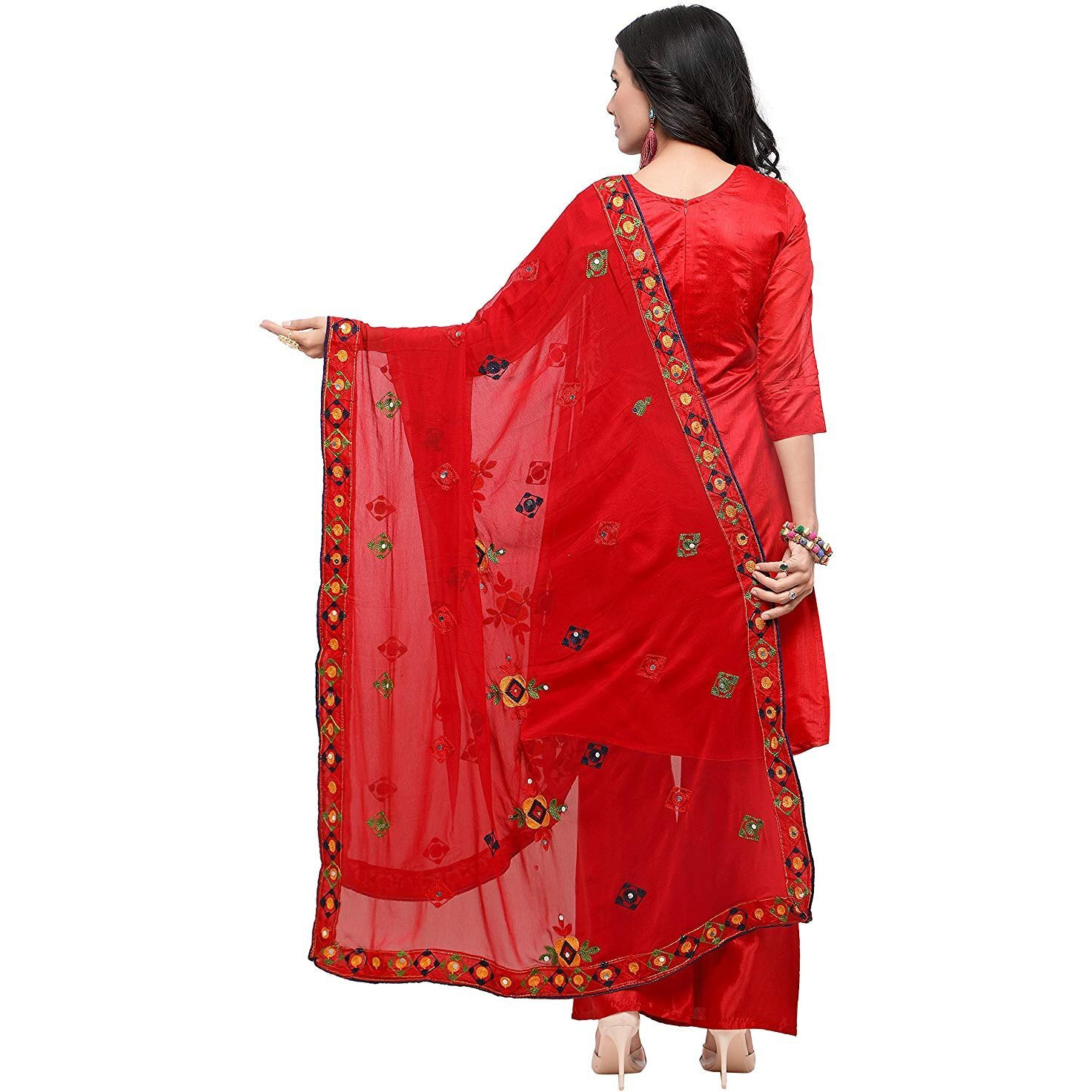 Ethnicjunction Women Chanderi Cotton Un-Stitched Salwar Kameez Dress Material (Ej1180_Red_Free Size)