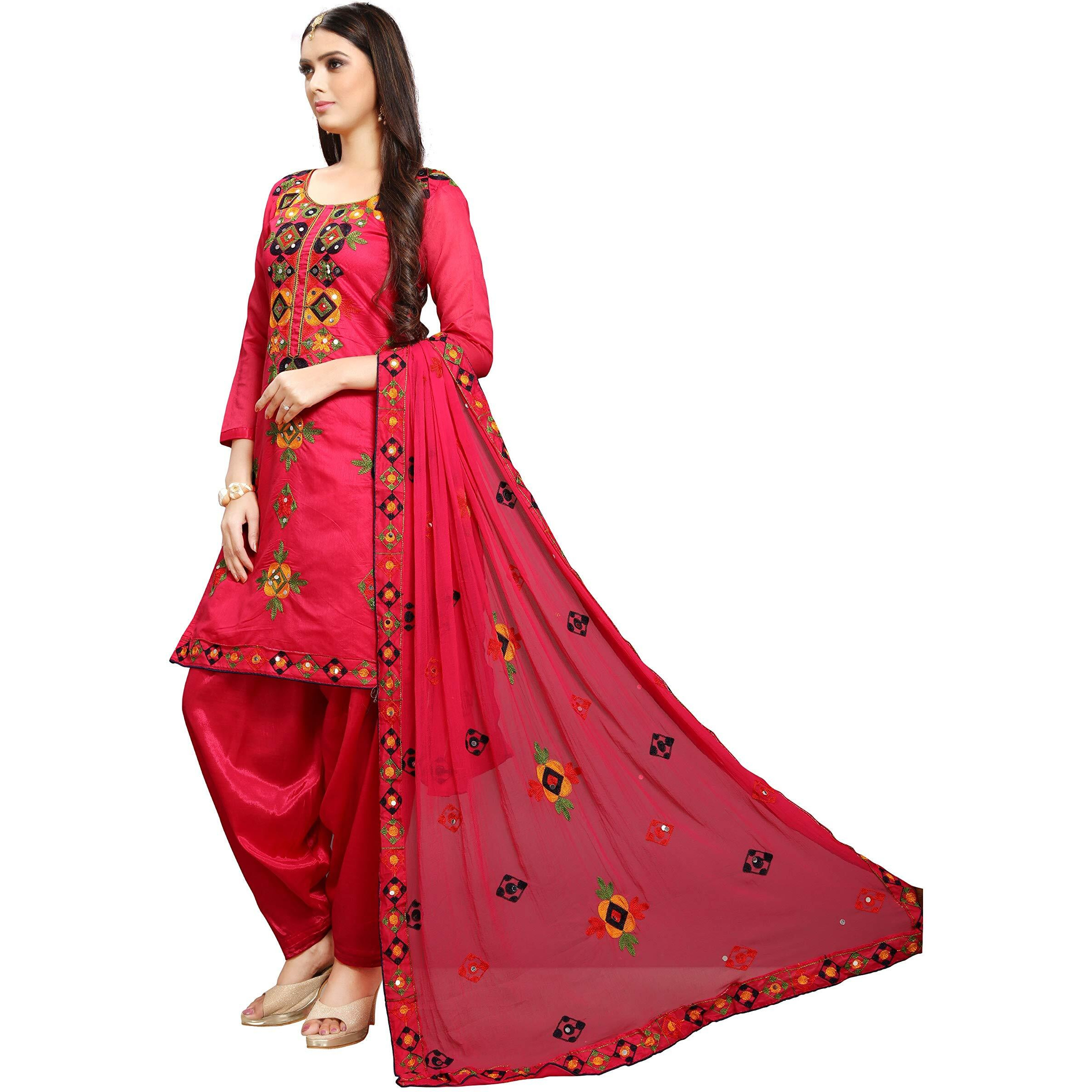 Ethnicjunction Women Chanderi Cotton Un-Stitched Salwar Kameez Dress Material (Ej1180_Dark Pink_Free Size)