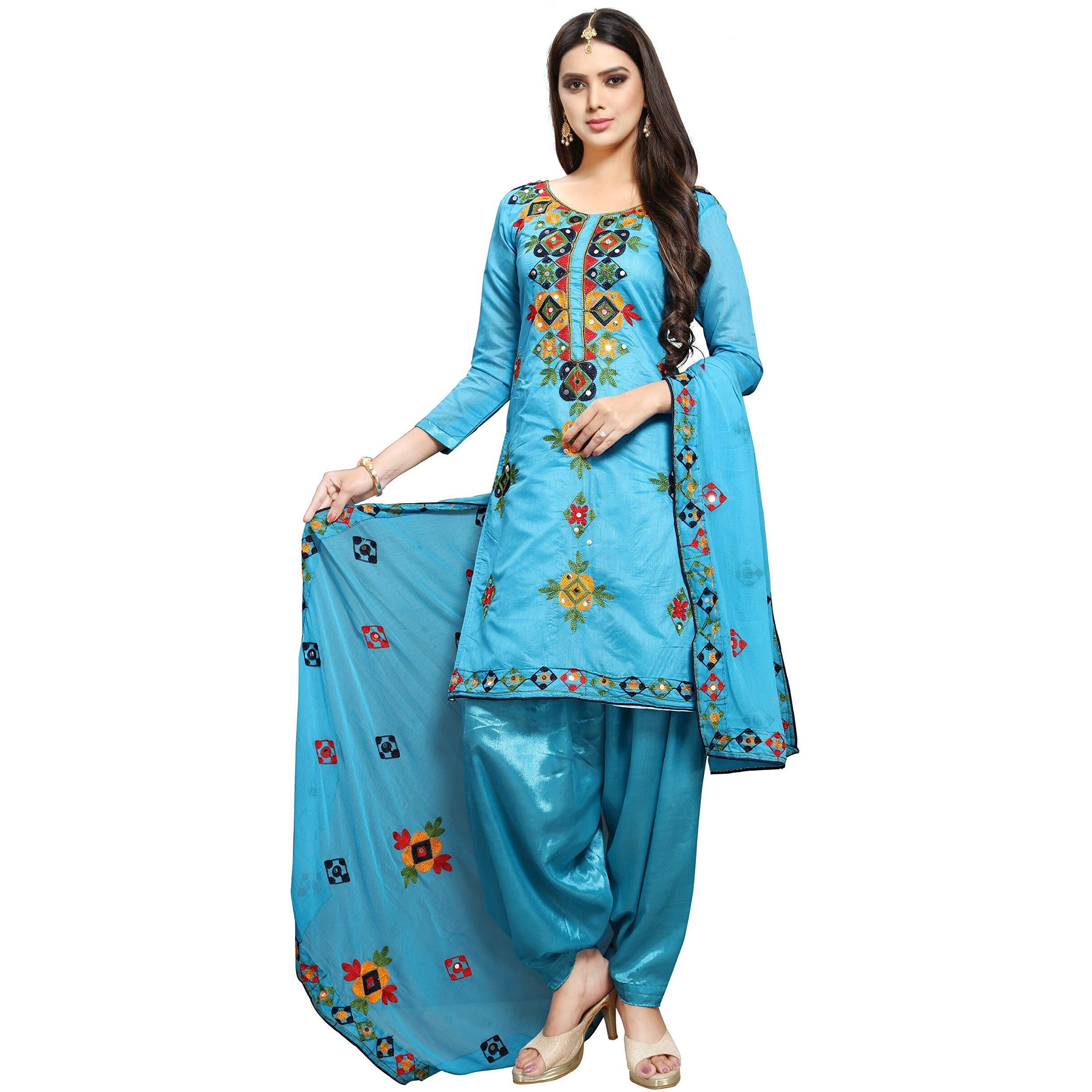 Ethnicjunction Women Chanderi Cotton Un-Stitched Salwar Kameez Dress Material (Ej1180_Rama Green_Free Size)