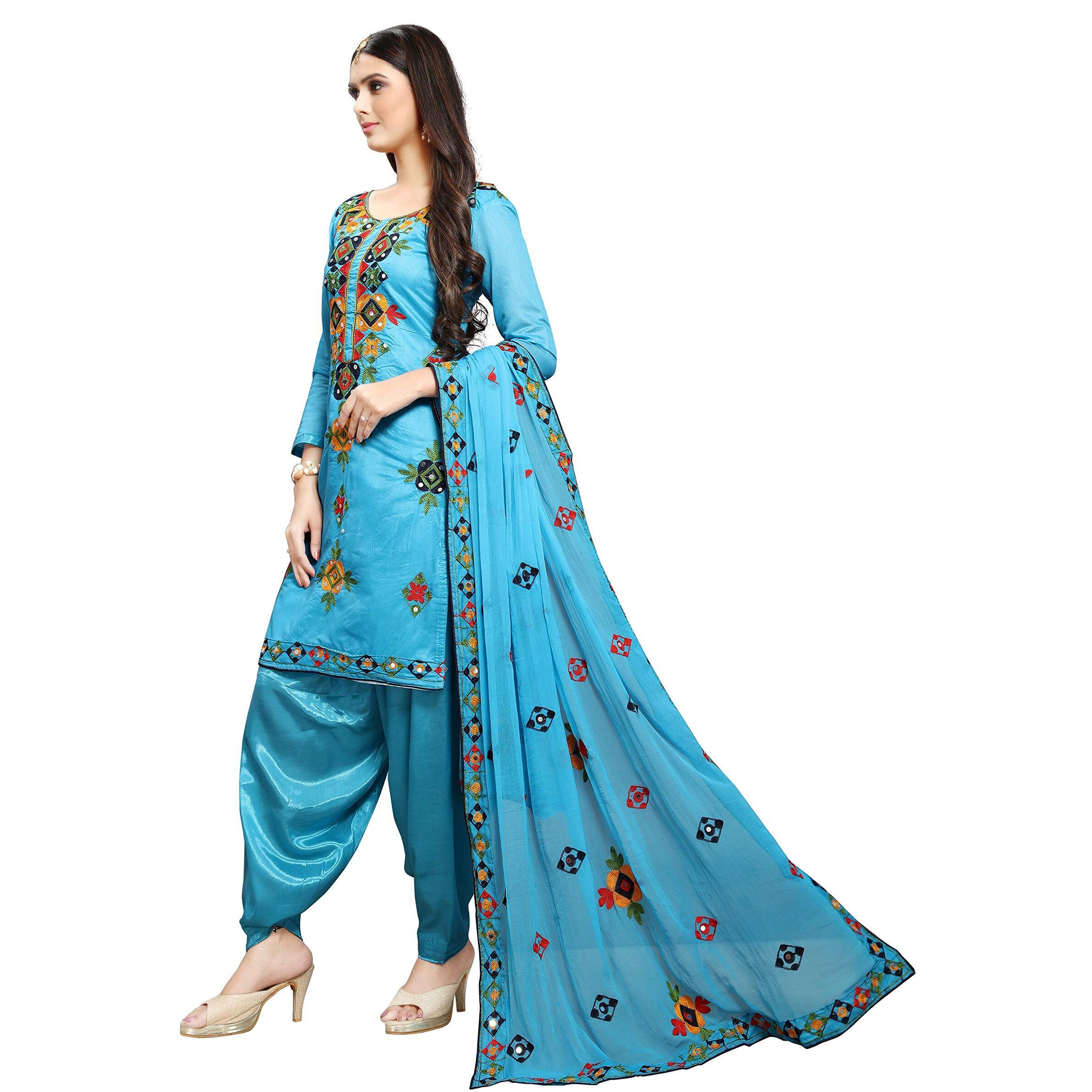 Ethnicjunction Women Chanderi Cotton Un-Stitched Salwar Kameez Dress Material (Ej1180_Rama Green_Free Size)