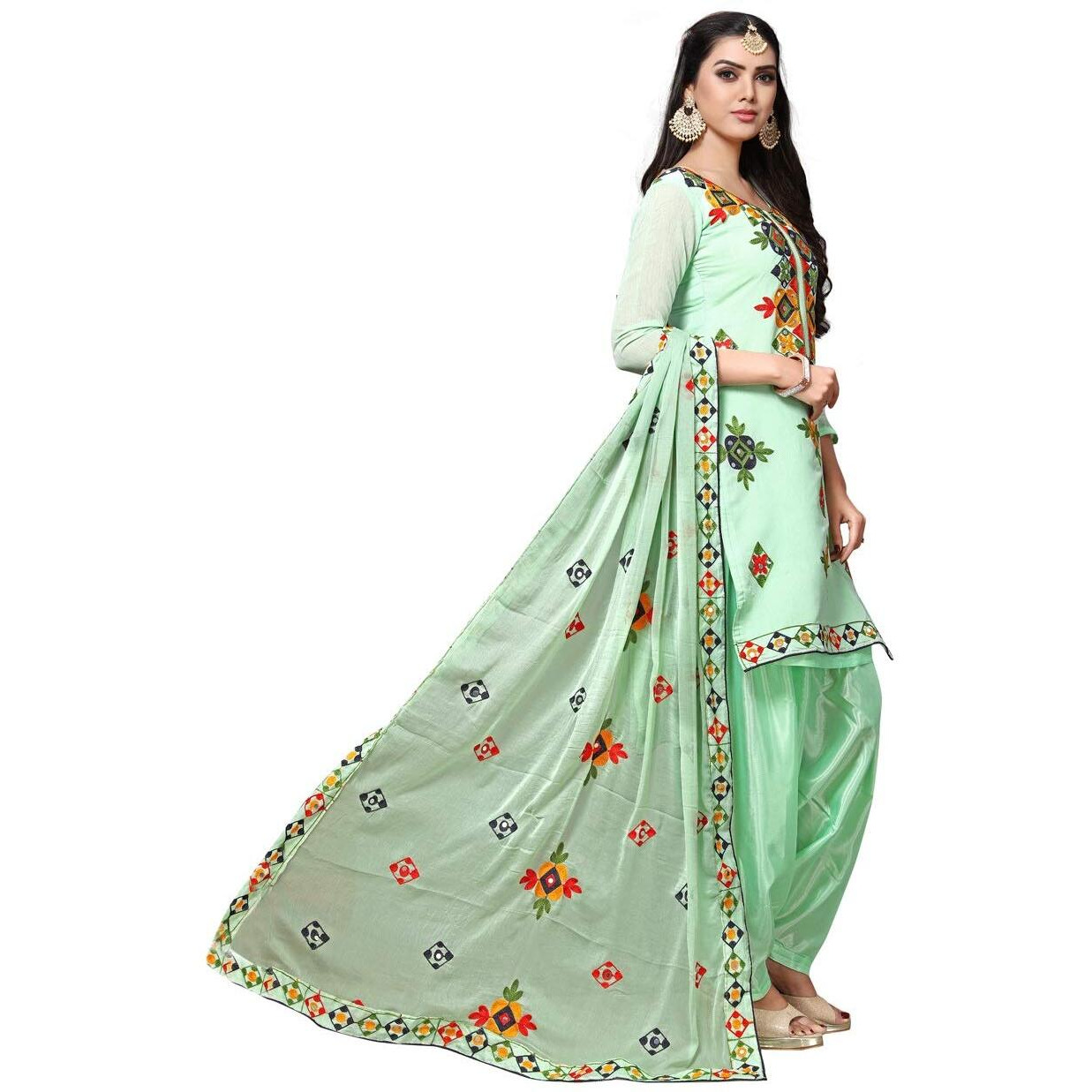 Ethnicjunction Women Chanderi Cotton Un-Stitched Salwar Kameez Dress Material (Ej1180_Light Green_Free Size)