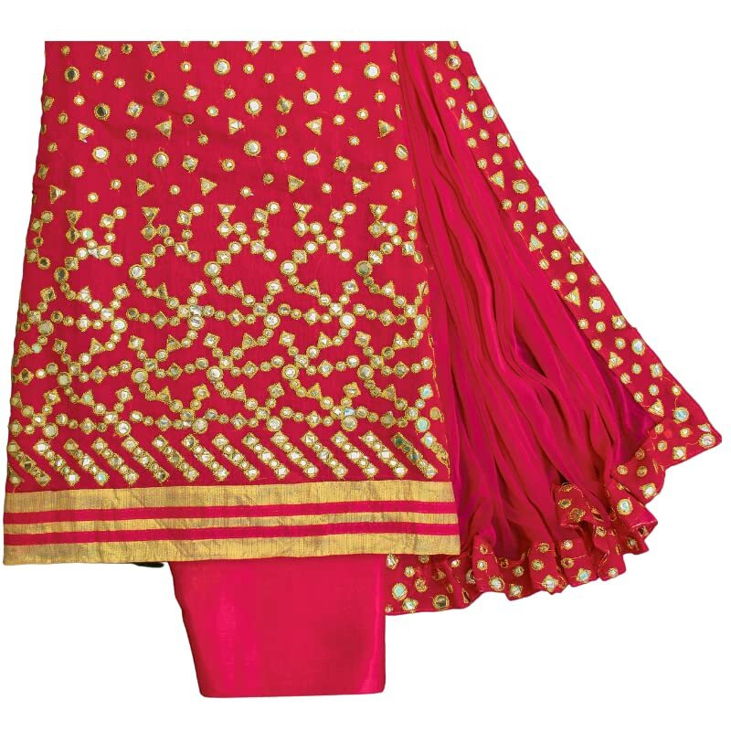 Ethnicjunction Women's Chanderi Embroidered Mirror Work Unstiched Salwar Suit Dress Material (Ej3017-Mirror - Pink)