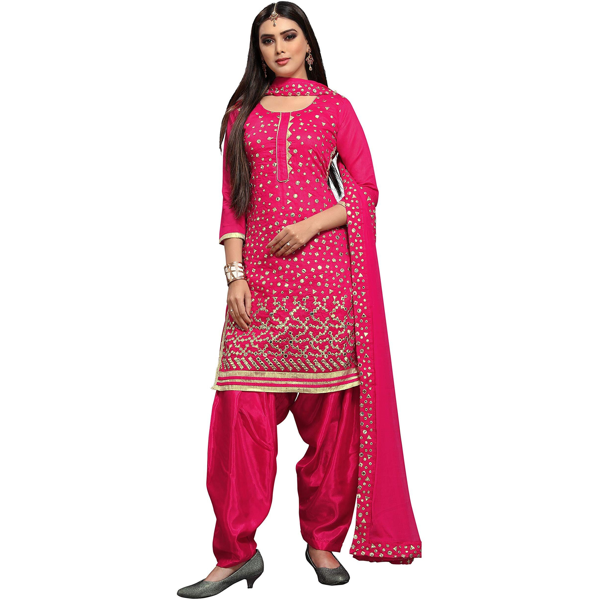 Ethnicjunction Women's Chanderi Embroidered Mirror Work Unstiched Salwar Suit Dress Material (Ej3017-Mirror - Pink)