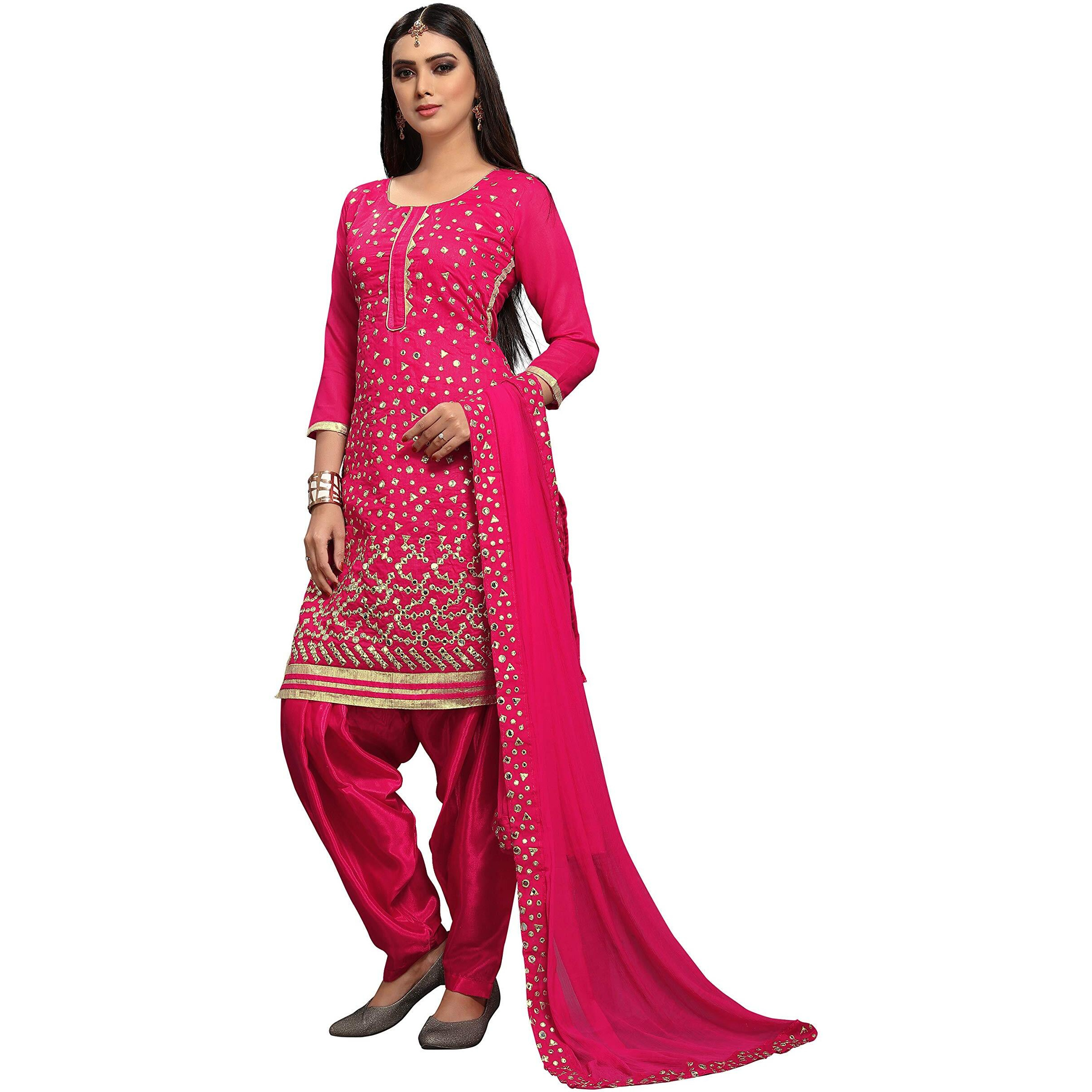Ethnicjunction Women's Chanderi Embroidered Mirror Work Unstiched Salwar Suit Dress Material (Ej3017-Mirror - Pink)