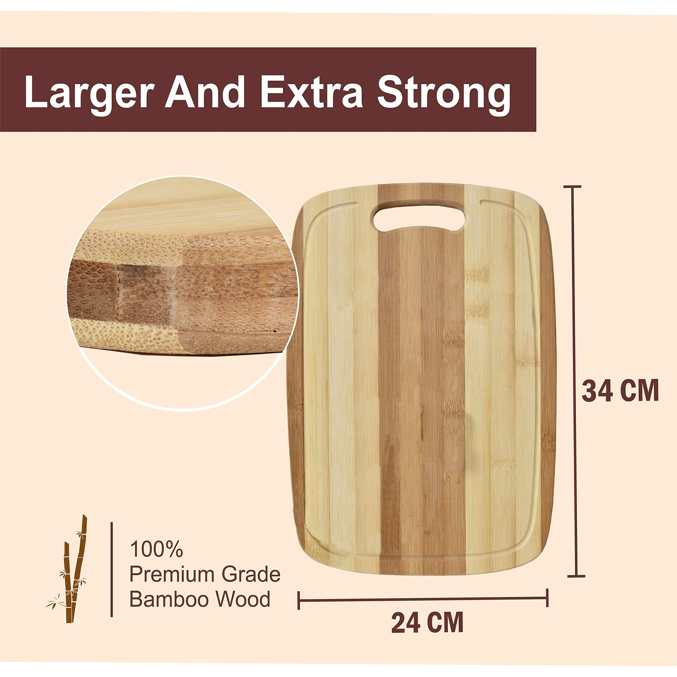 Yellow Weaves Natural Bamboo Wood Cutting Board/Chopping Board With Juice Groove For Kitchen (24X34 Cm)