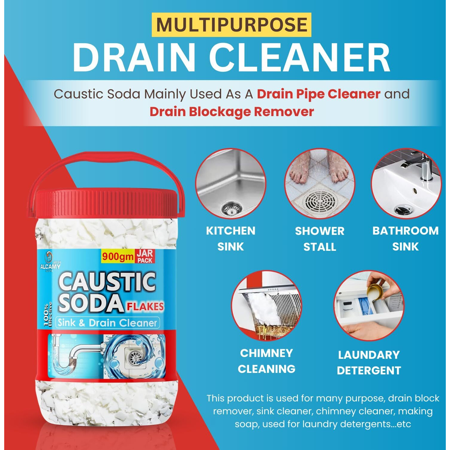 Aaal Caustic Soda Flakes 900 Gm |For Soap Making, Drain Cleaning, Chimney Cleaner & Drain Cleaner | Soap Making Flakes | 900 Gm