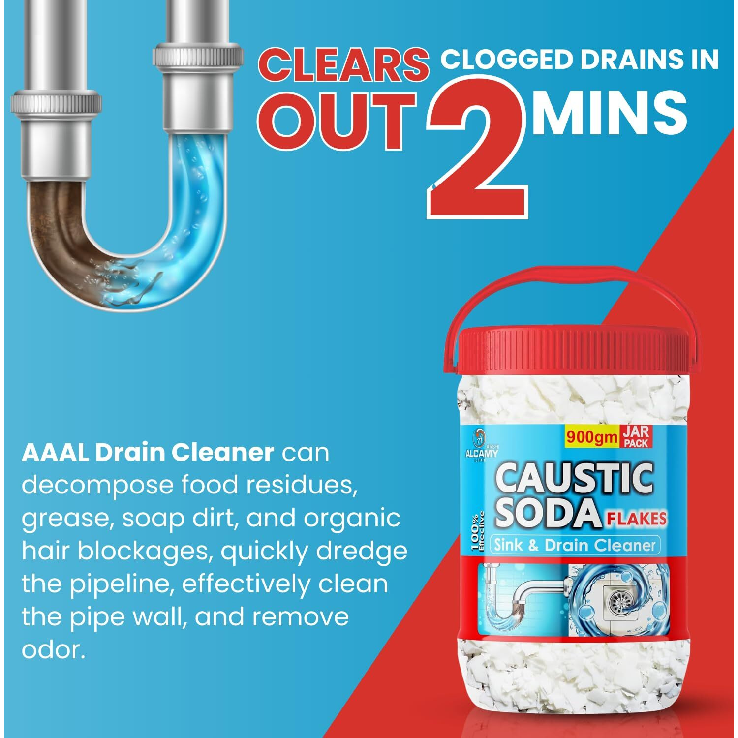 Aaal Caustic Soda Flakes 900 Gm |For Soap Making, Drain Cleaning, Chimney Cleaner & Drain Cleaner | Soap Making Flakes | 900 Gm